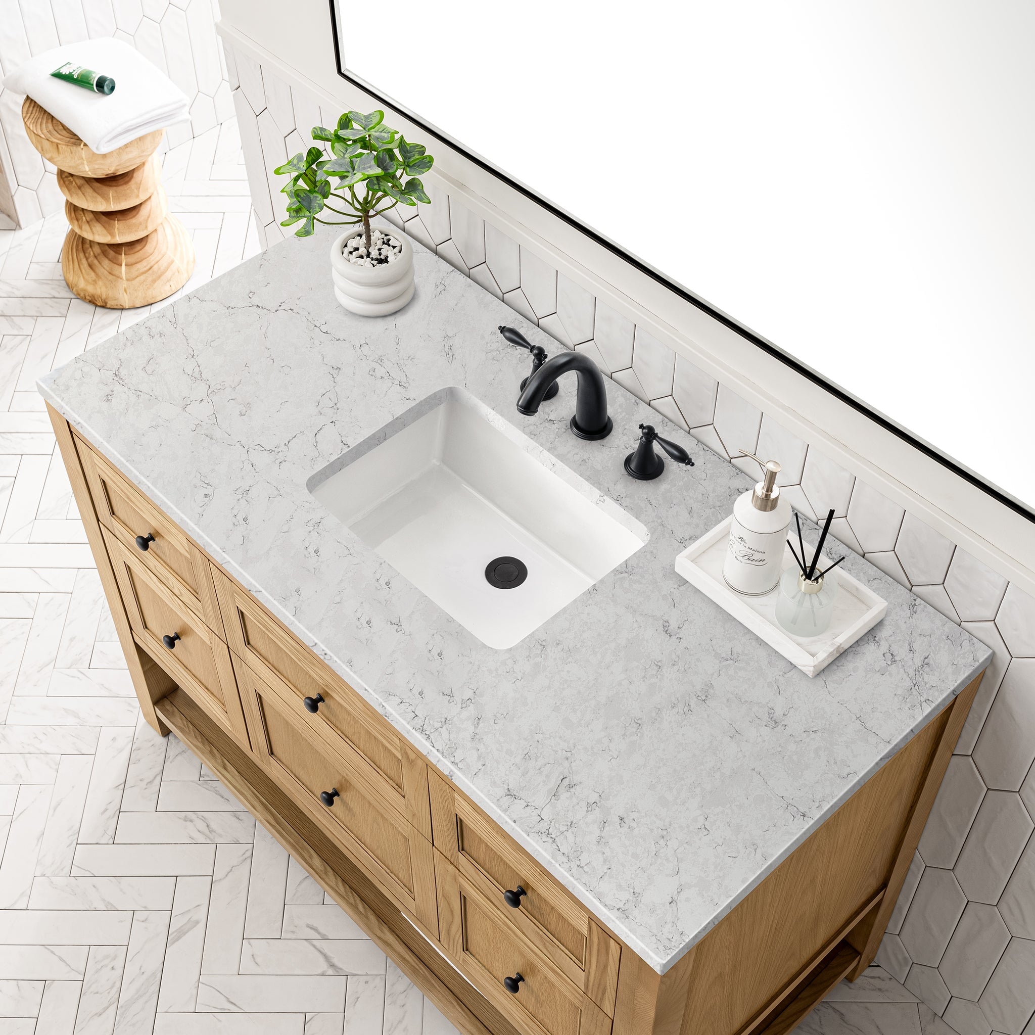 James Martin Breckenridge 48" Single Bathroom Vanity, Light Natural Oak with Eternal Jasmine Pearl countertop