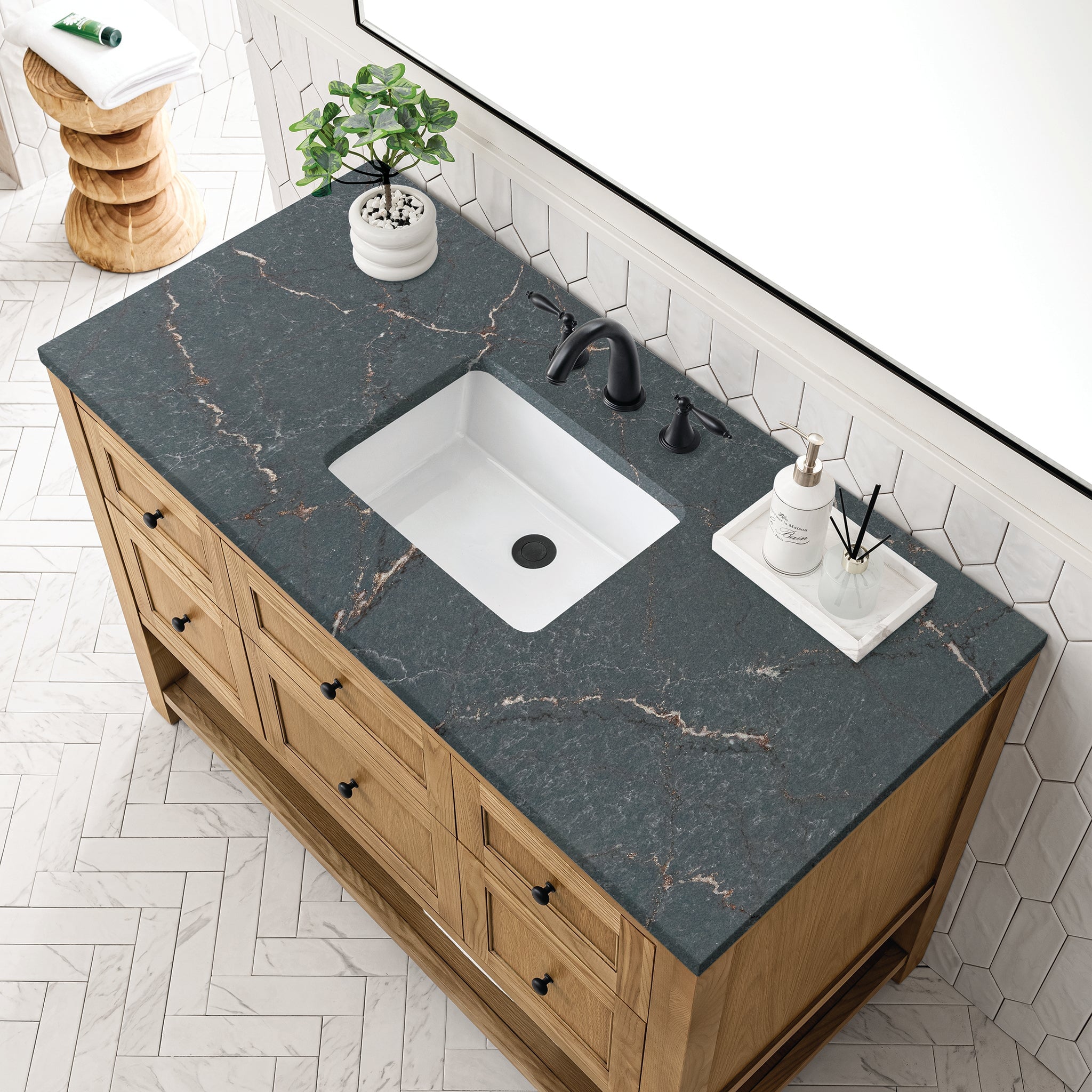 James Martin Breckenridge 48" Single Bathroom Vanity, Light Natural Oak with Parisien Bleu countertop