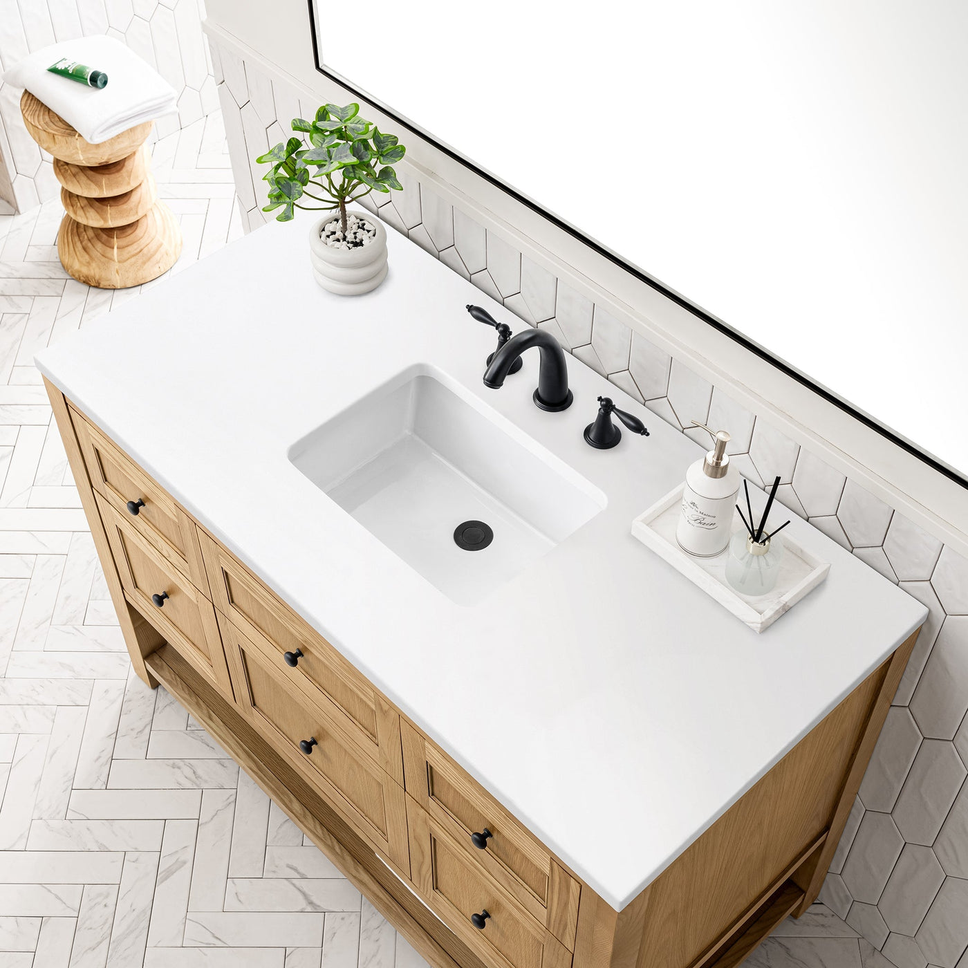 James Martin Breckenridge 48" Single Bathroom Vanity, Light Natural Oak with White Zeus countertop