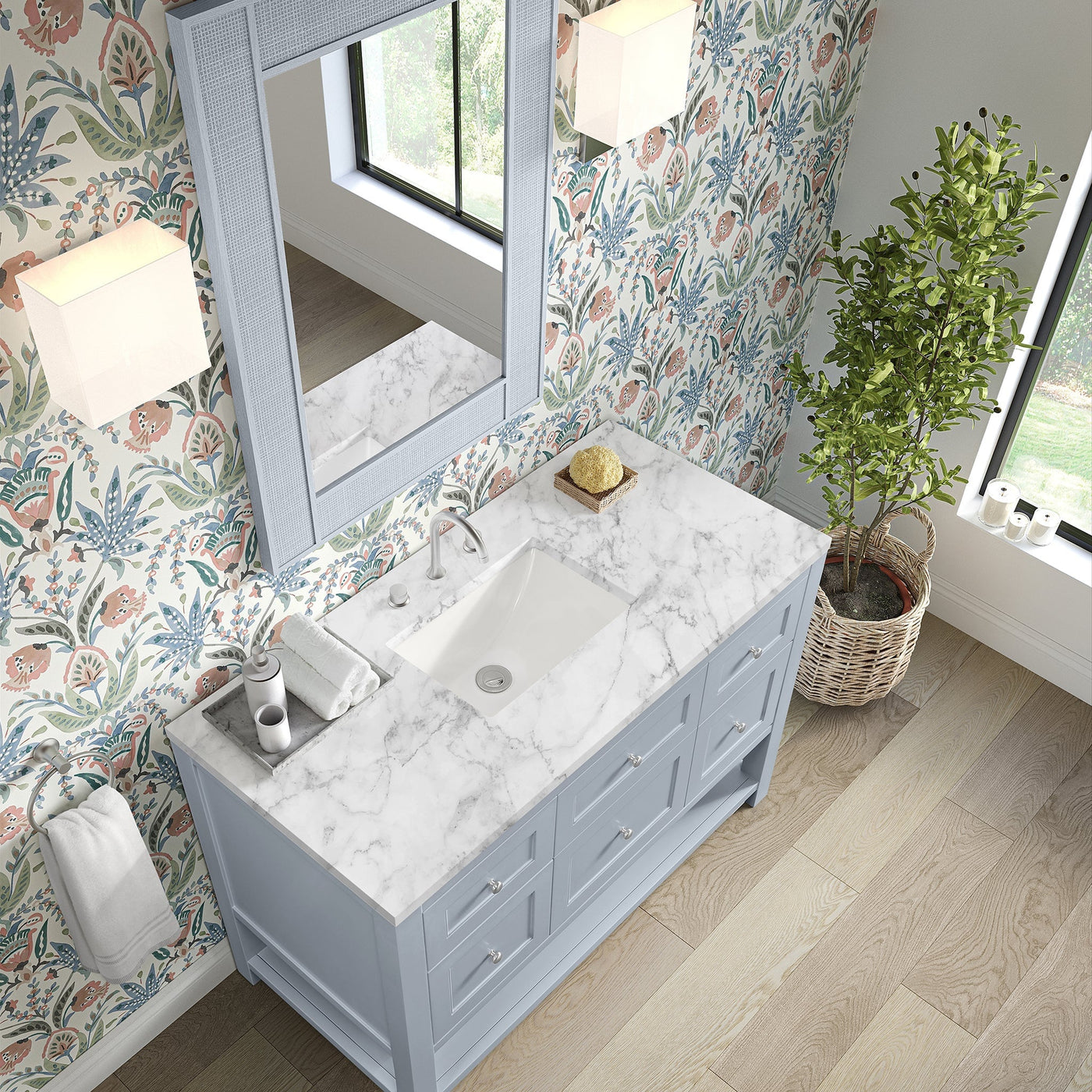 James Martin Breckenridge 48" Single Bathroom Vanity, Serenity Blue with Carrara White countertop