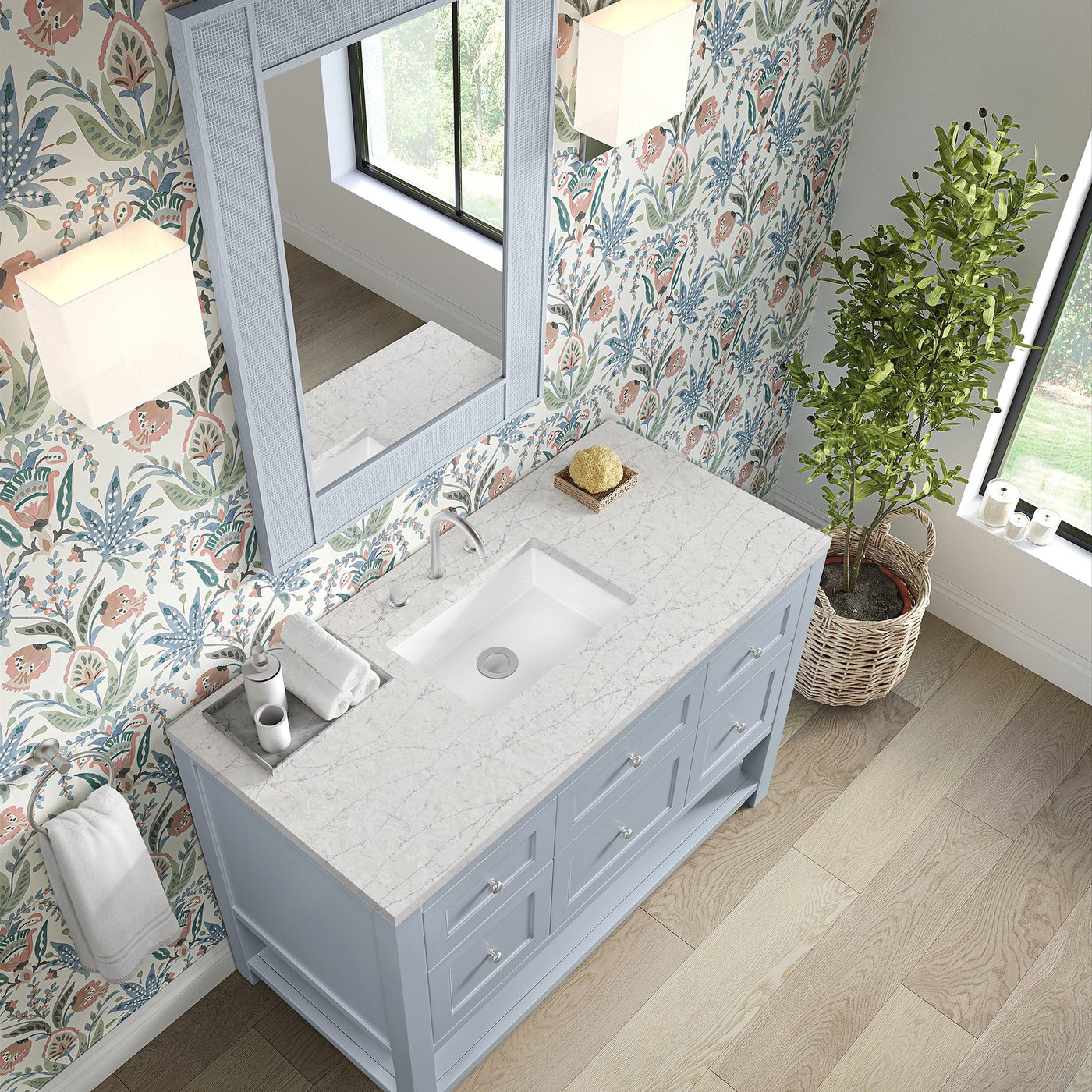 James Martin Breckenridge 48" Single Bathroom Vanity, Serenity Blue with Eternal Jasmine Pearl countertop