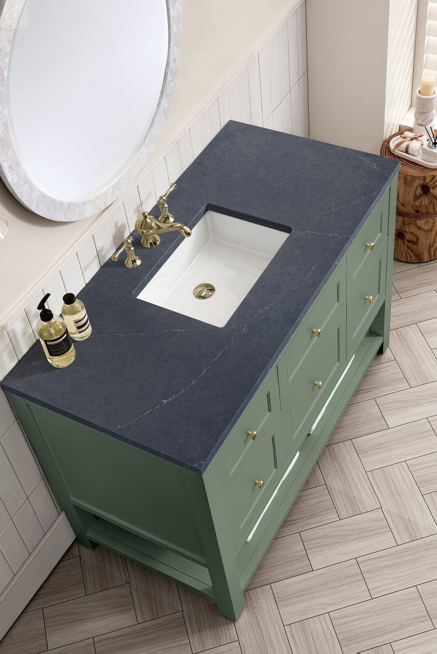 James Martin Breckenridge 48" Single Bathroom Vanity, Smokey Celadon with Charcoal Soapstone countertop