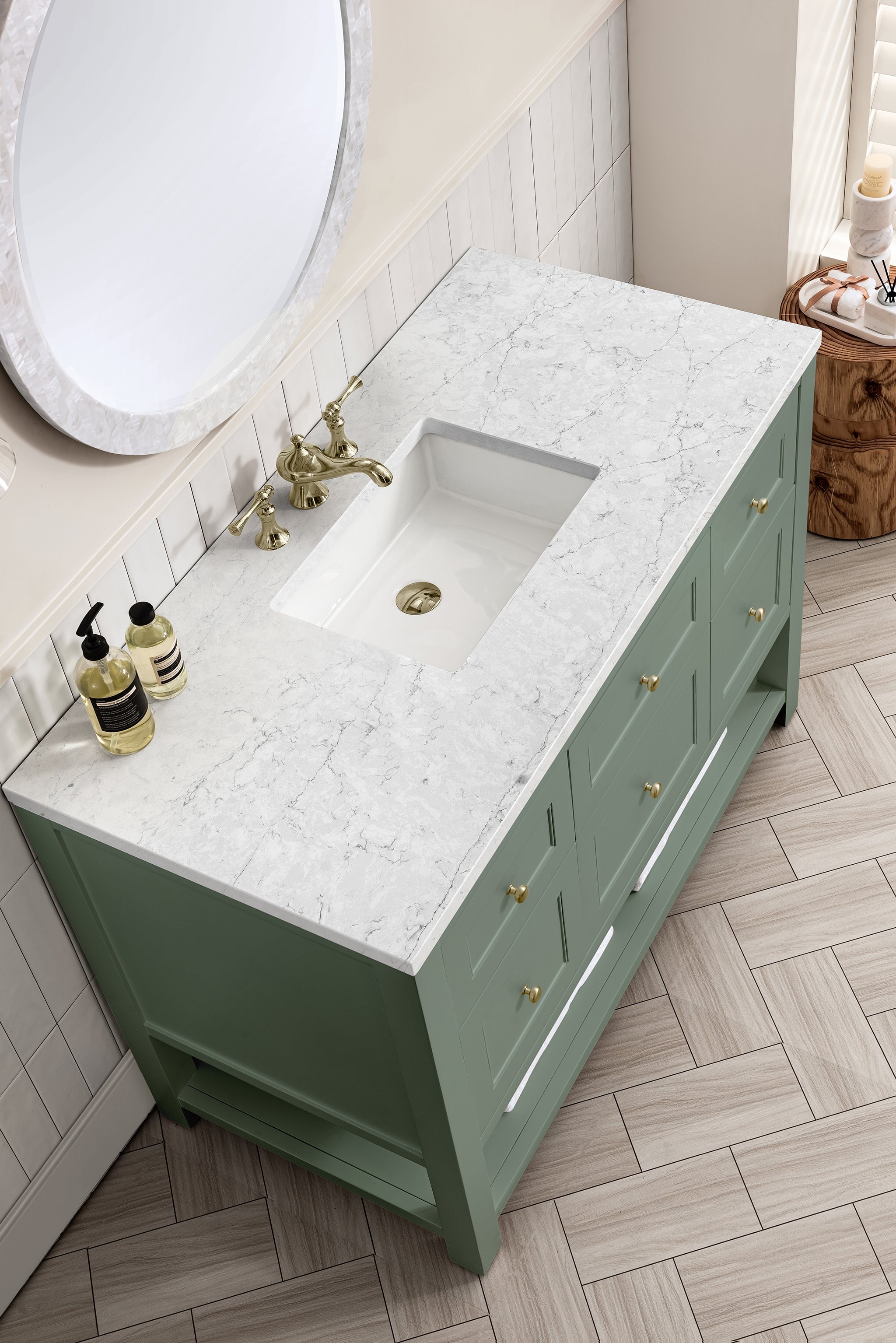 James Martin Breckenridge 48" Single Bathroom Vanity, Smokey Celadon with Eternal Jasmine Pearl countertop