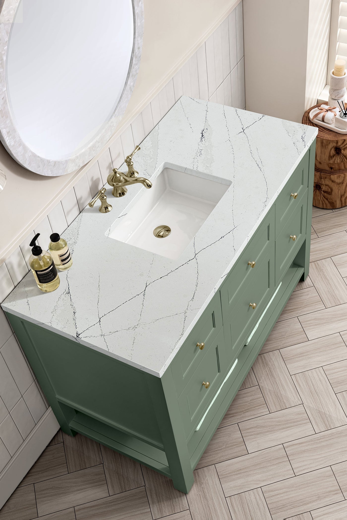 James Martin Breckenridge 48" Single Bathroom Vanity, Smokey Celadon with Ethereal Noctis countertop