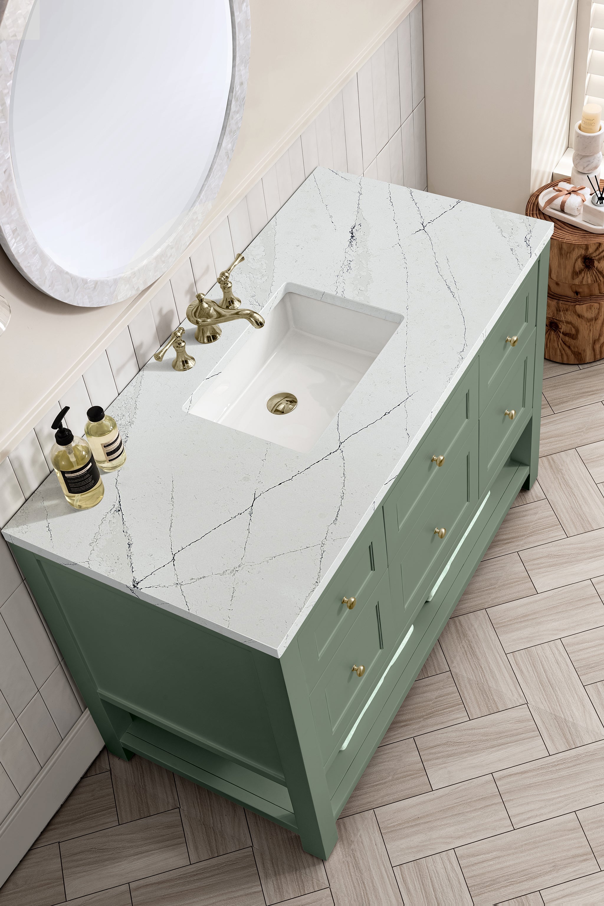 James Martin Breckenridge 48" Single Bathroom Vanity, Smokey Celadon with Ethereal Noctis countertop