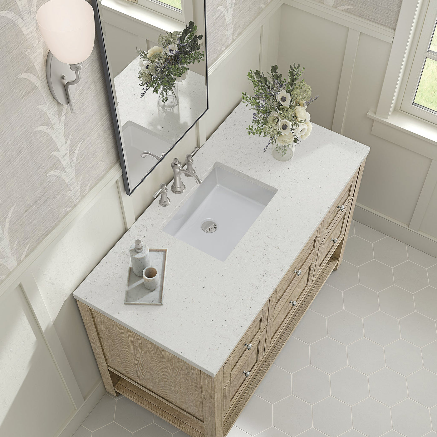 James Martin Breckenridge 48" Single Bathroom Vanity, Whitewashed Oak with Lime Delight countertop