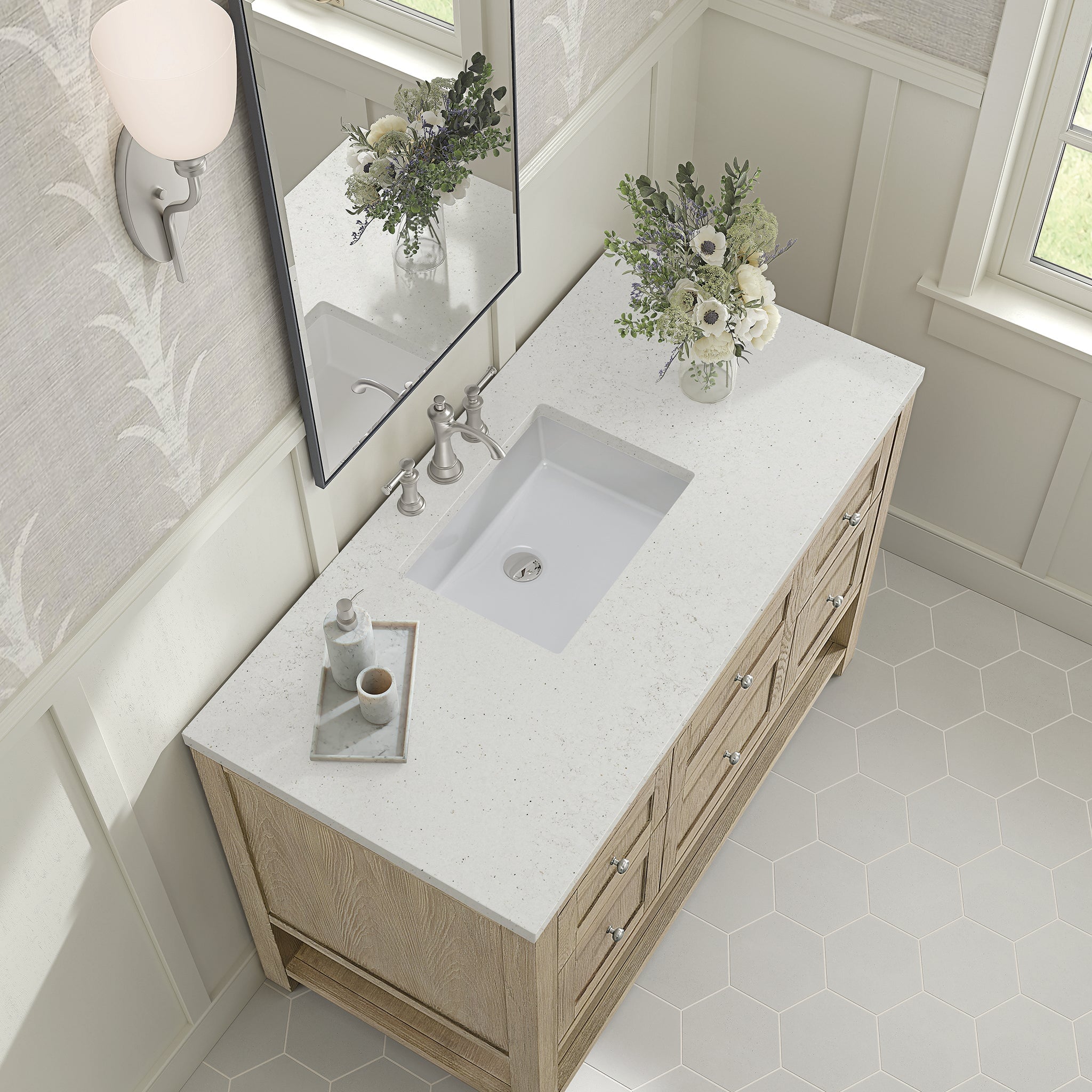 James Martin Breckenridge 48" Single Bathroom Vanity, Whitewashed Oak with Lime Delight countertop