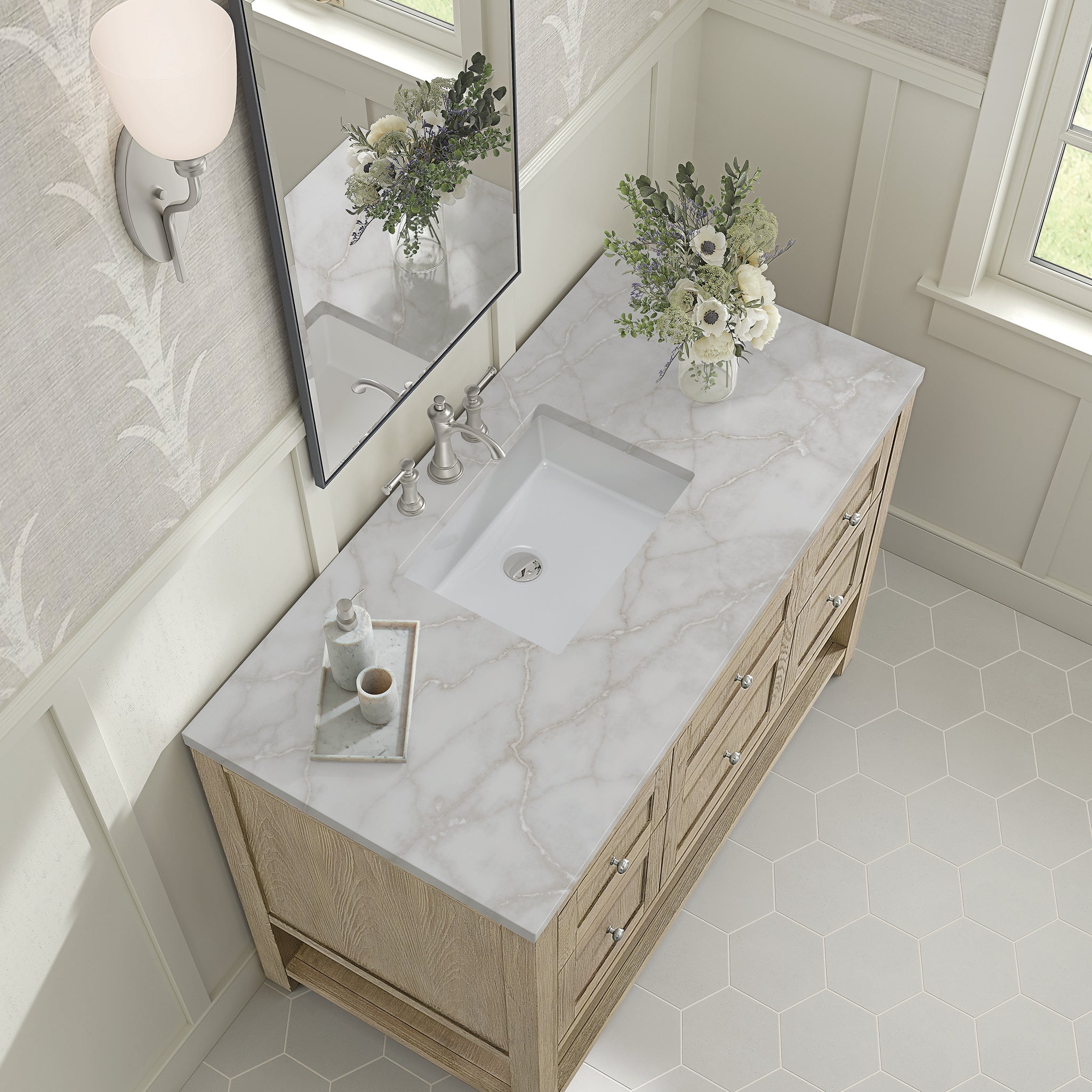 James Martin Breckenridge 48" Single Bathroom Vanity, Whitewashed Oak with Victorian Silver countertop
