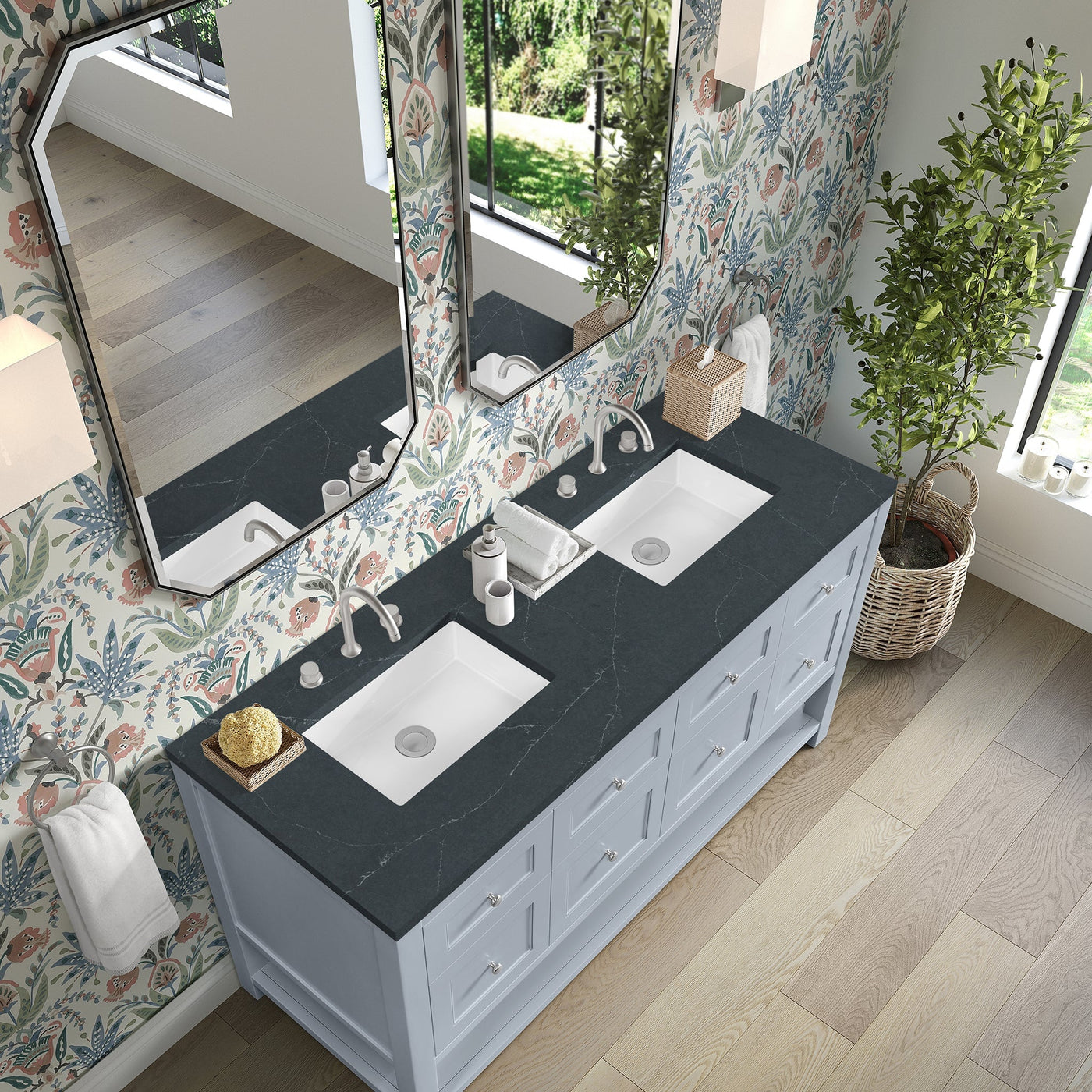 James Martin Breckenridge 60" Double Bathroom Vanity, Serenity Blue with Charcoal Soapstone countertop