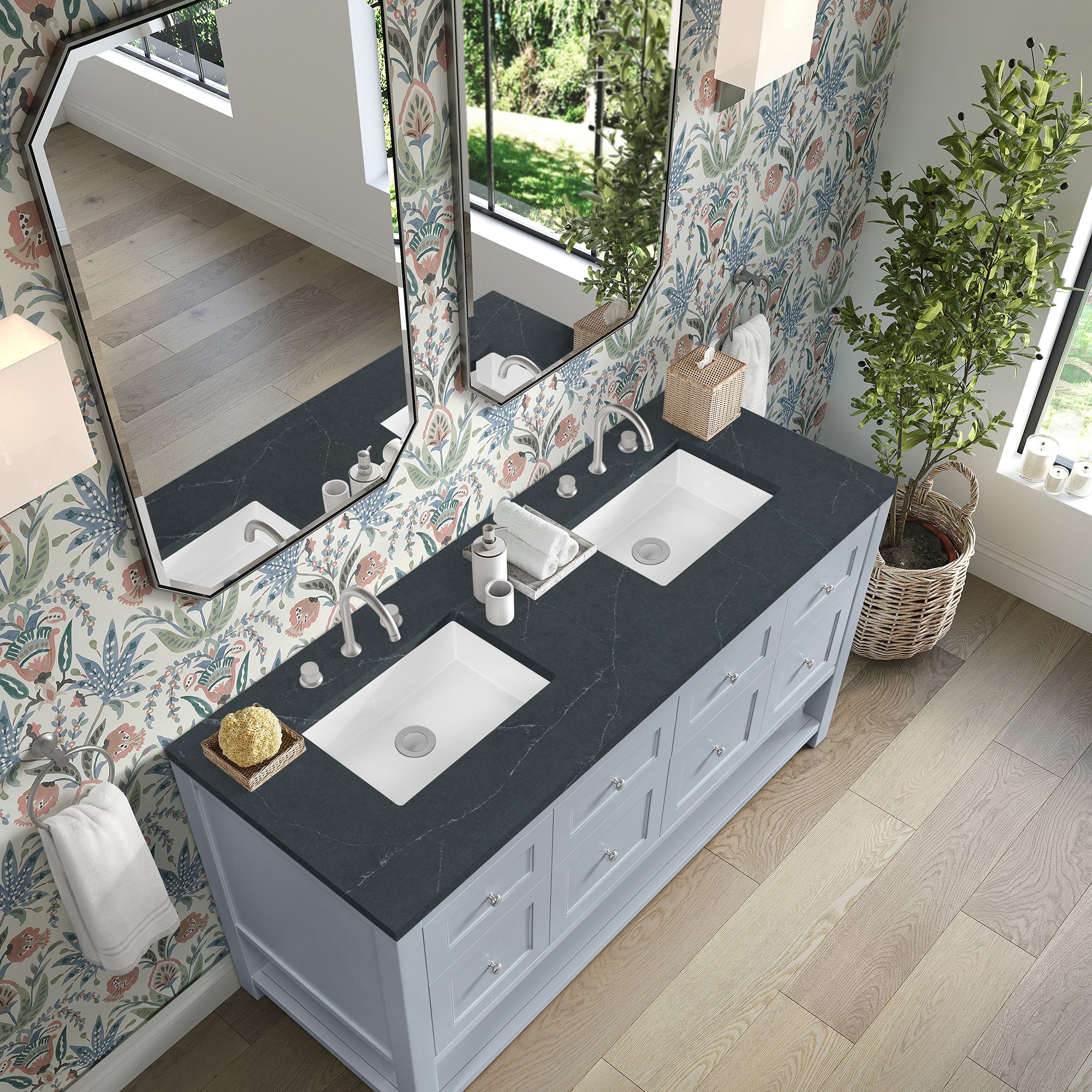James Martin Breckenridge 60" Double Bathroom Vanity, Serenity Blue with Charcoal Soapstone countertop