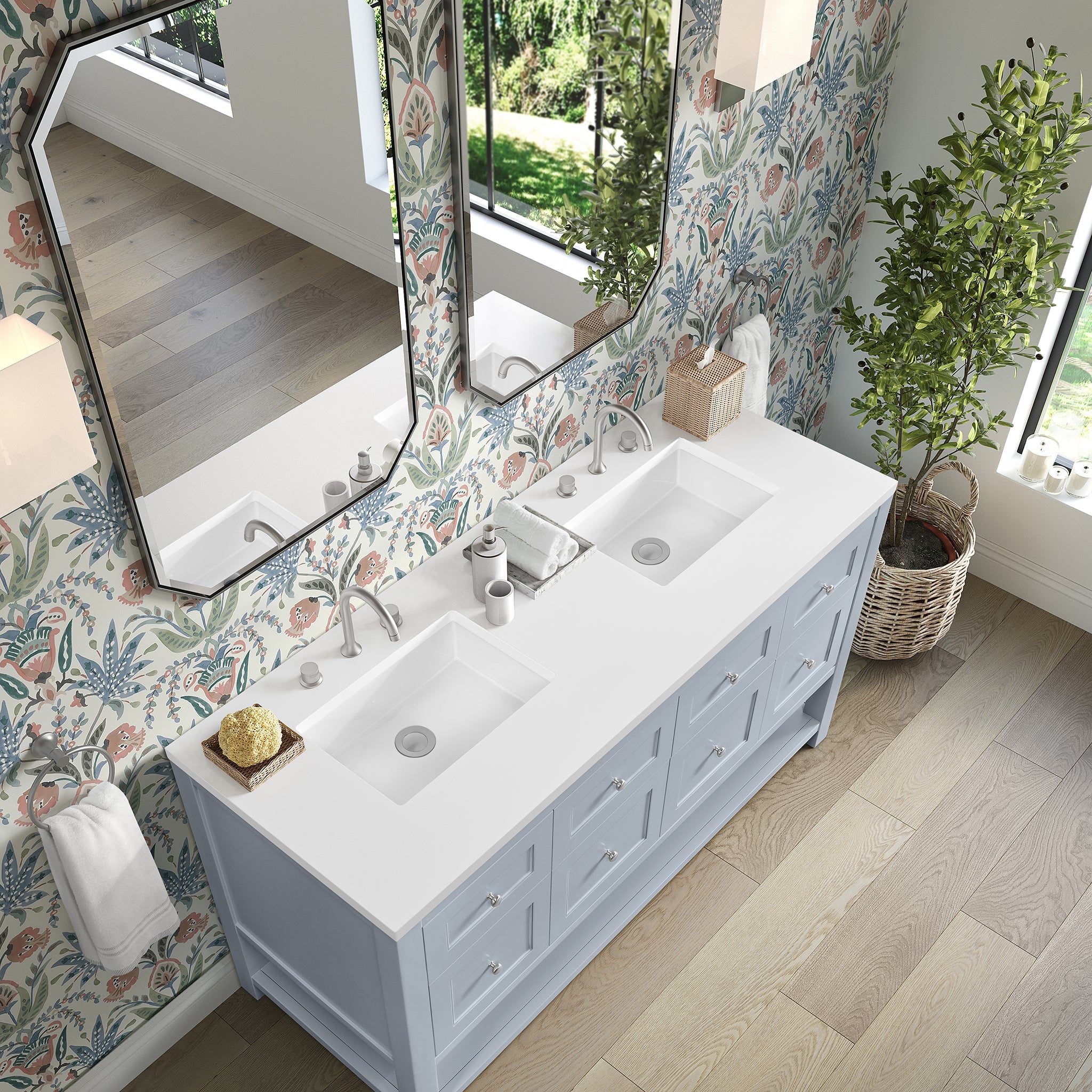 James Martin Breckenridge 60" Double Bathroom Vanity, Serenity Blue with White Zeus countertop