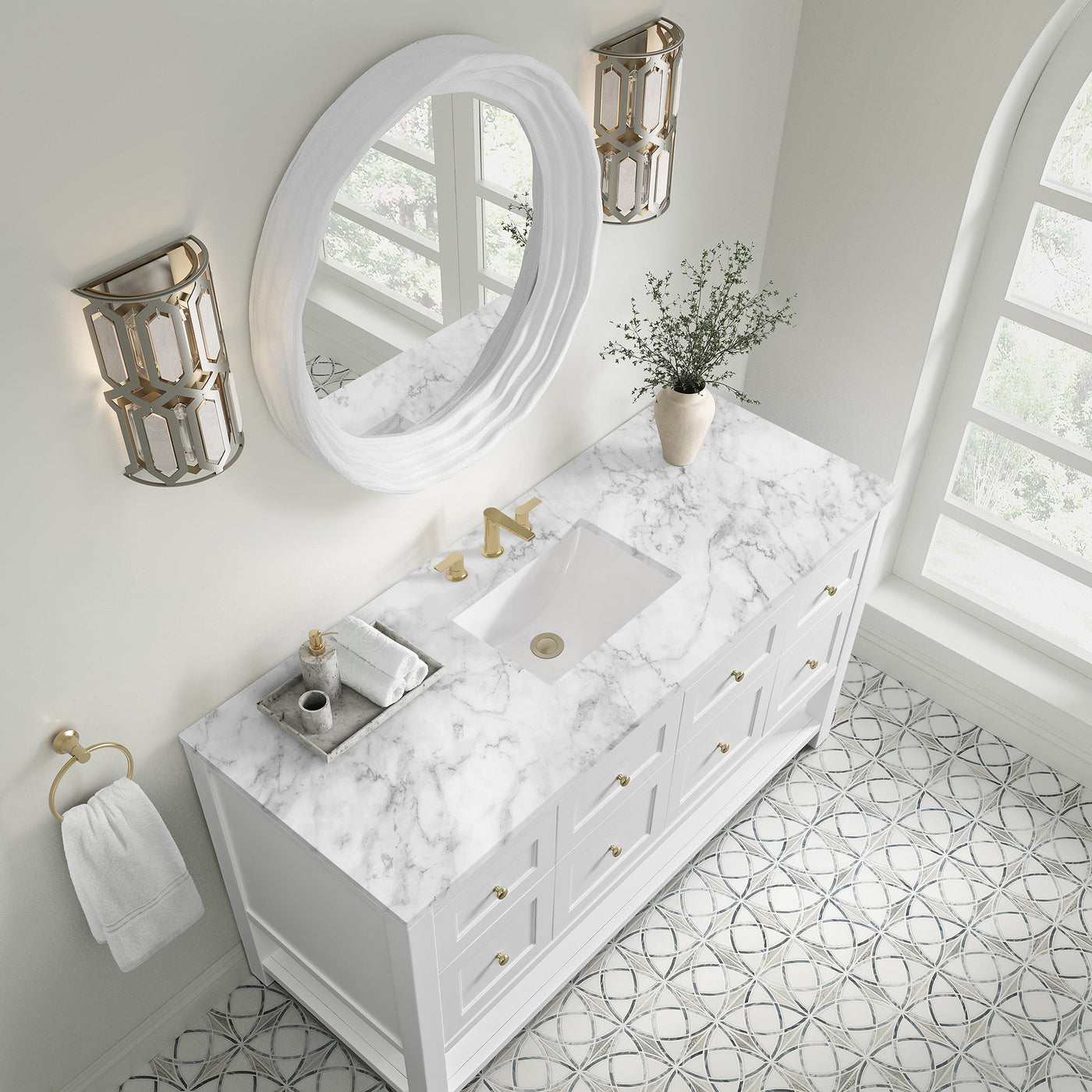 James Martin Breckenridge 60" Single Bathroom Vanity, Bright White with Carrara White countertop