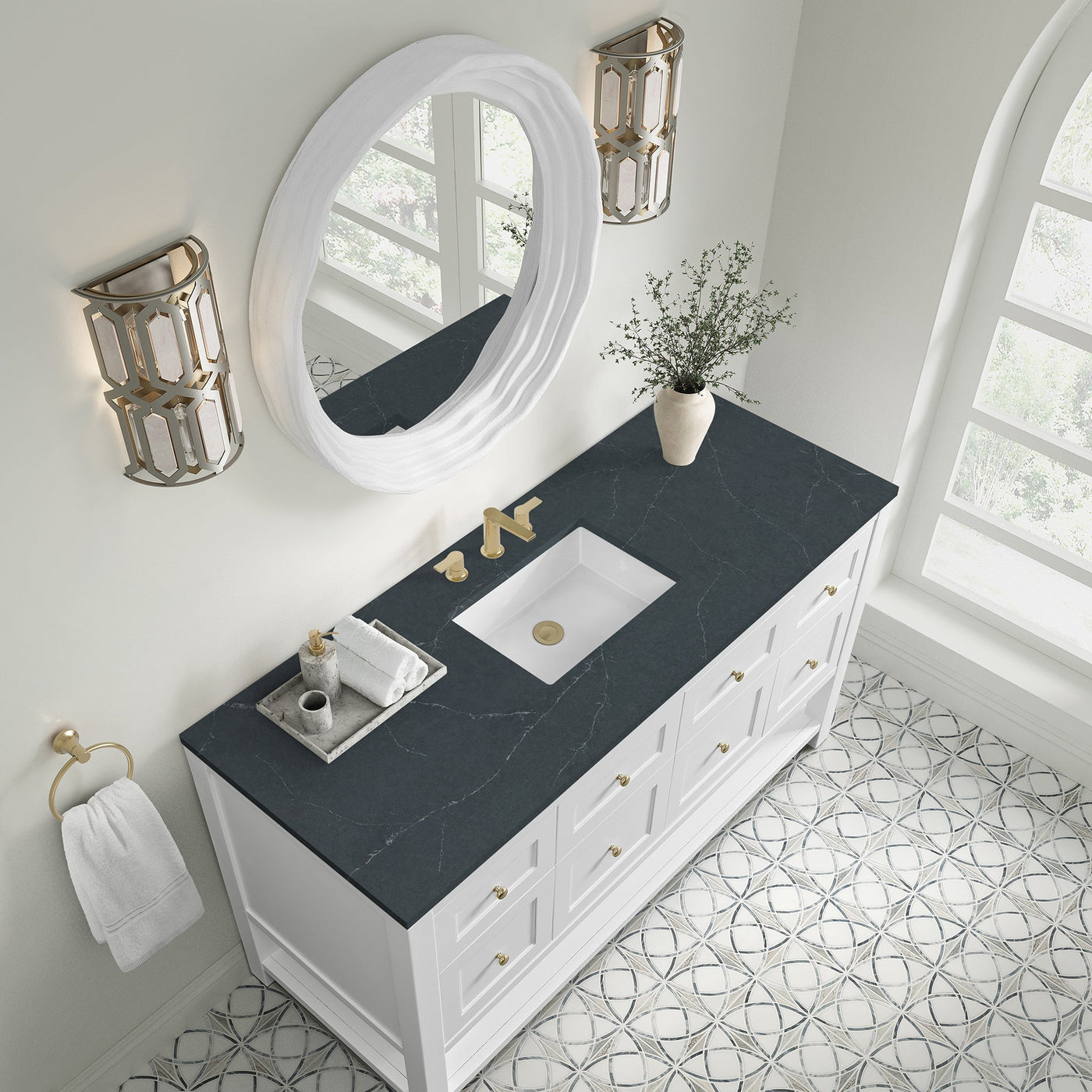 James Martin Breckenridge 60" Single Bathroom Vanity, Bright White with Charcoal Soapstone countertop