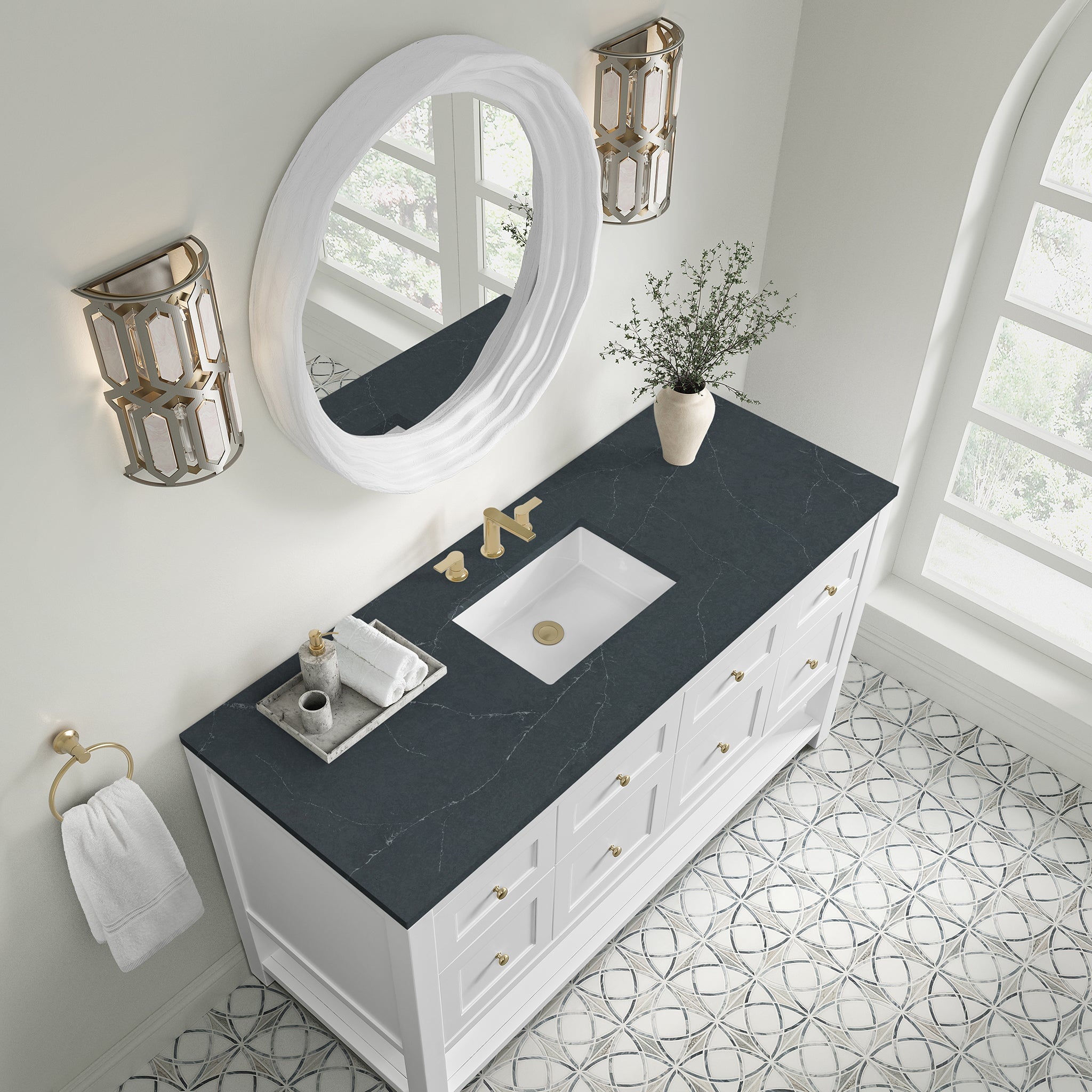 James Martin Breckenridge 60" Single Bathroom Vanity, Bright White with Charcoal Soapstone countertop