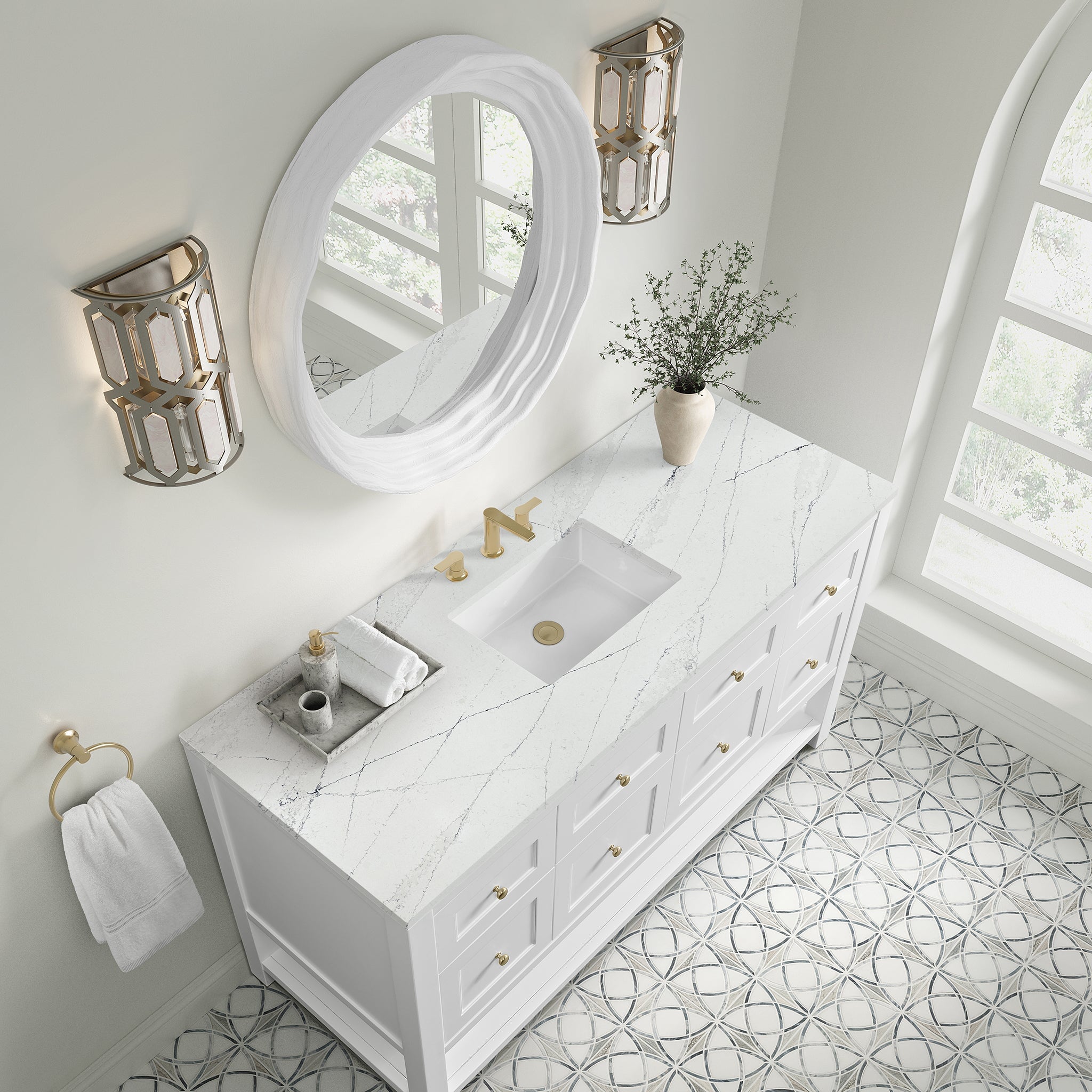 James Martin Breckenridge 60" Single Bathroom Vanity, Bright White with Ethereal Noctis (Quartz) countertop