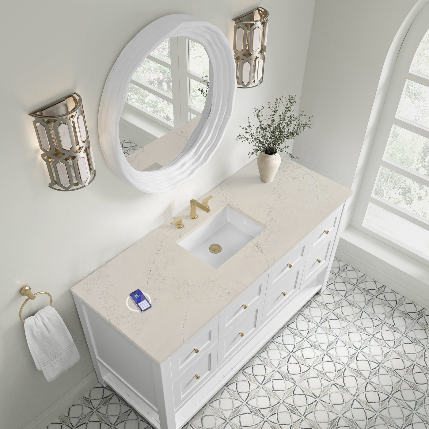 James Martin Breckenridge 60" Single Bathroom Vanity, Bright White with Siberian (FreePower) countertop