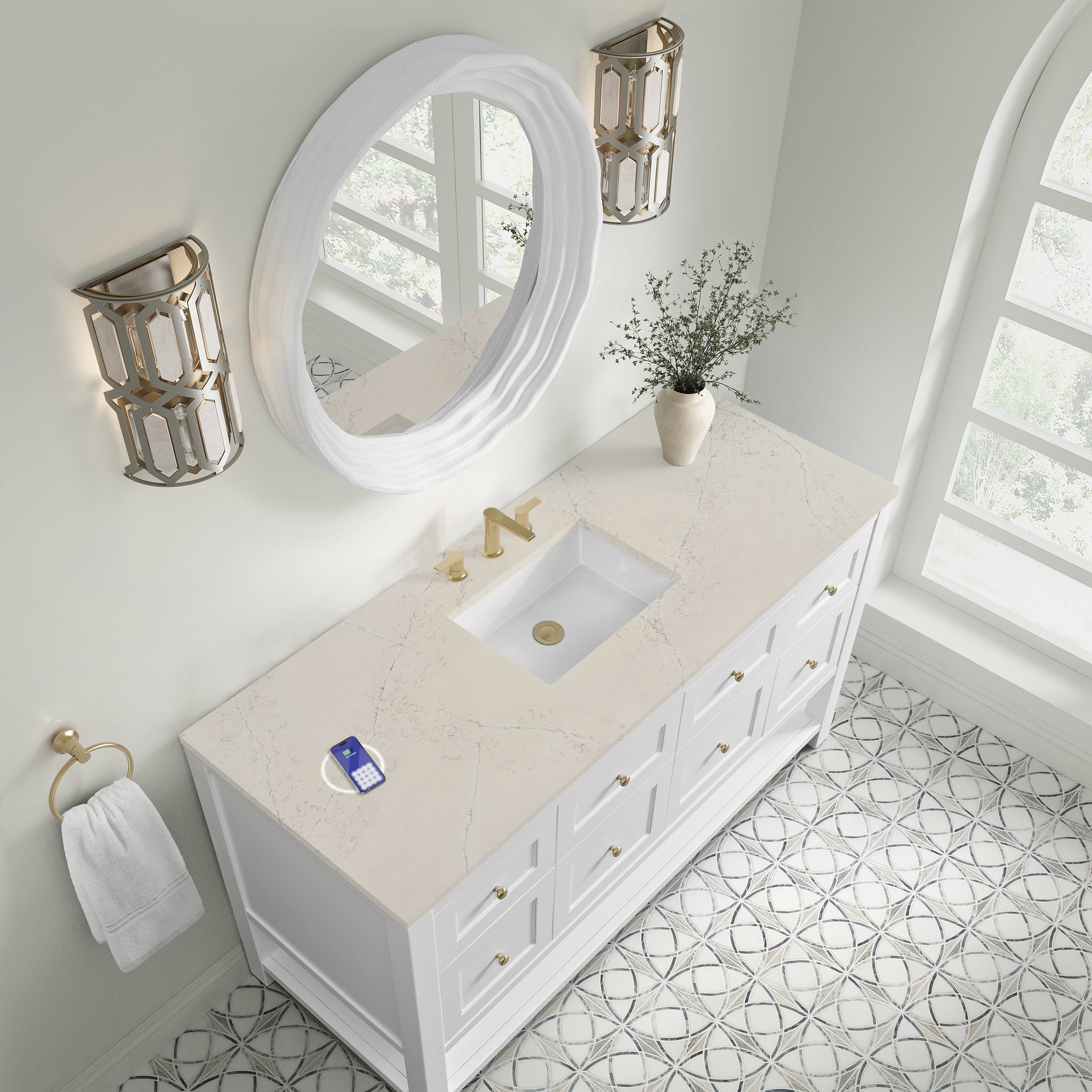 James Martin Breckenridge 60" Single Bathroom Vanity, Bright White with Siberian (FreePower) countertop