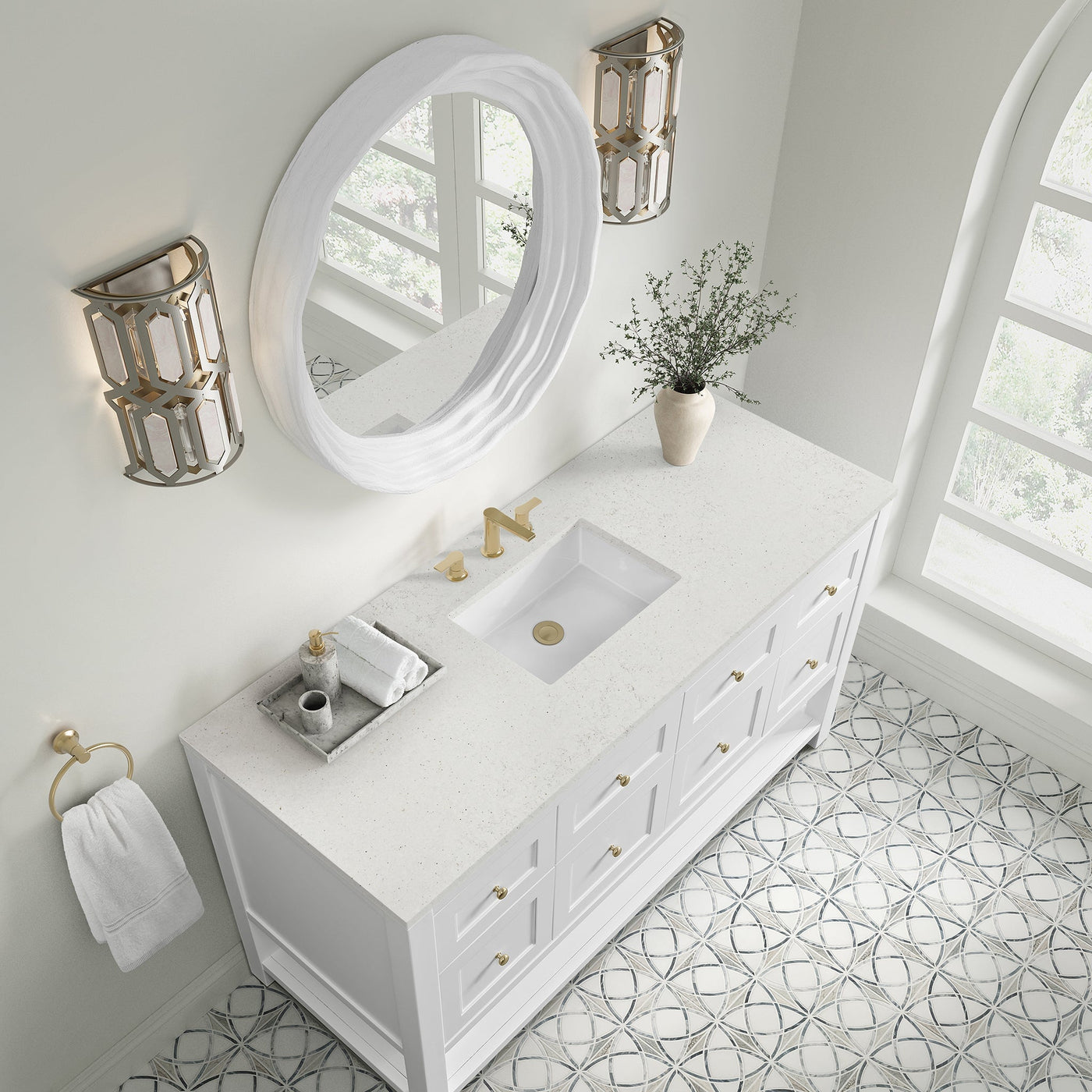 James Martin Breckenridge 60" Single Bathroom Vanity, Bright White with Lime Delight countertop