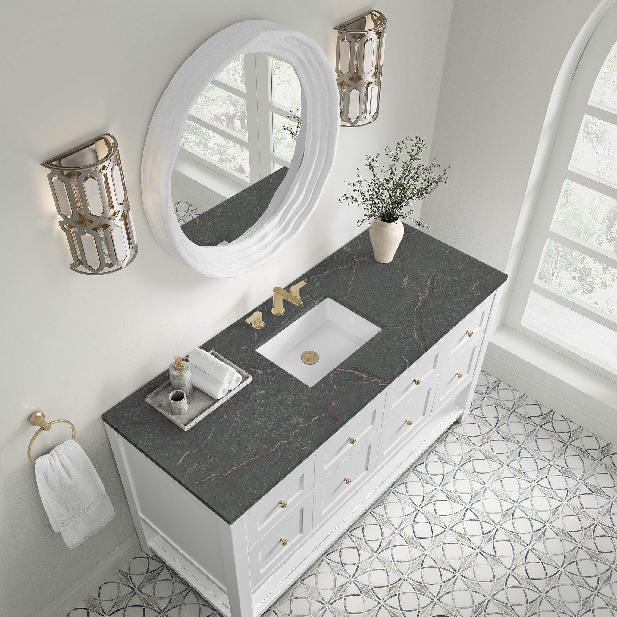 James Martin Breckenridge 60" Single Bathroom Vanity, Bright White with Parisien Bleu countertop