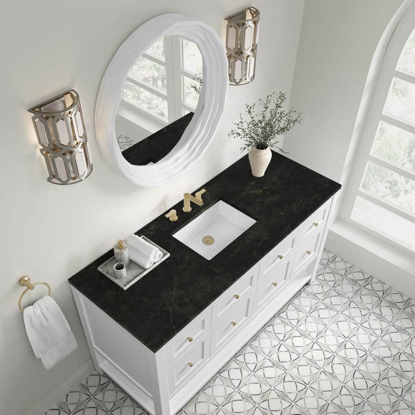 James Martin Breckenridge 60" Single Bathroom Vanity, Bright White with Phantome countertop