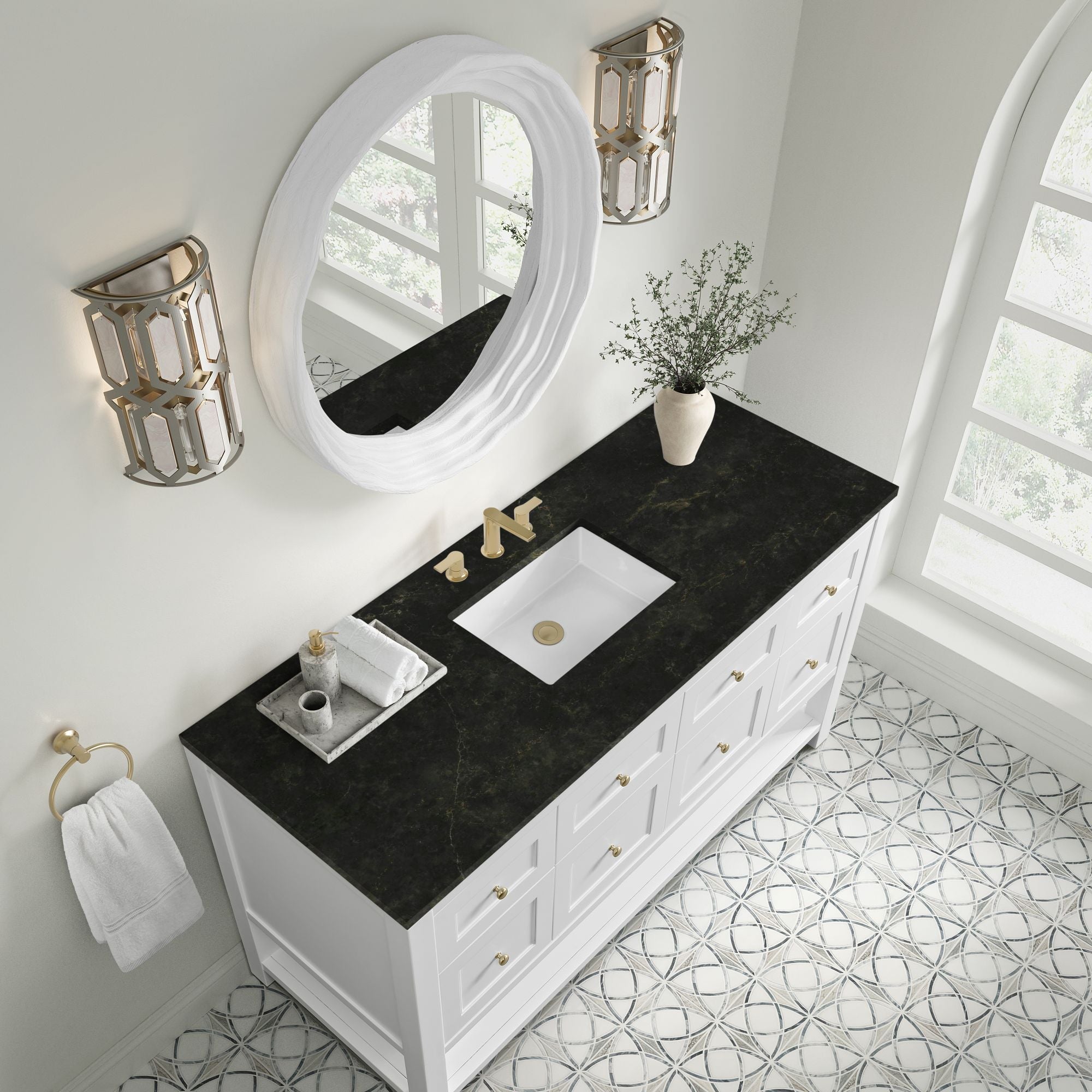 James Martin Breckenridge 60" Single Bathroom Vanity, Bright White with Phantome countertop