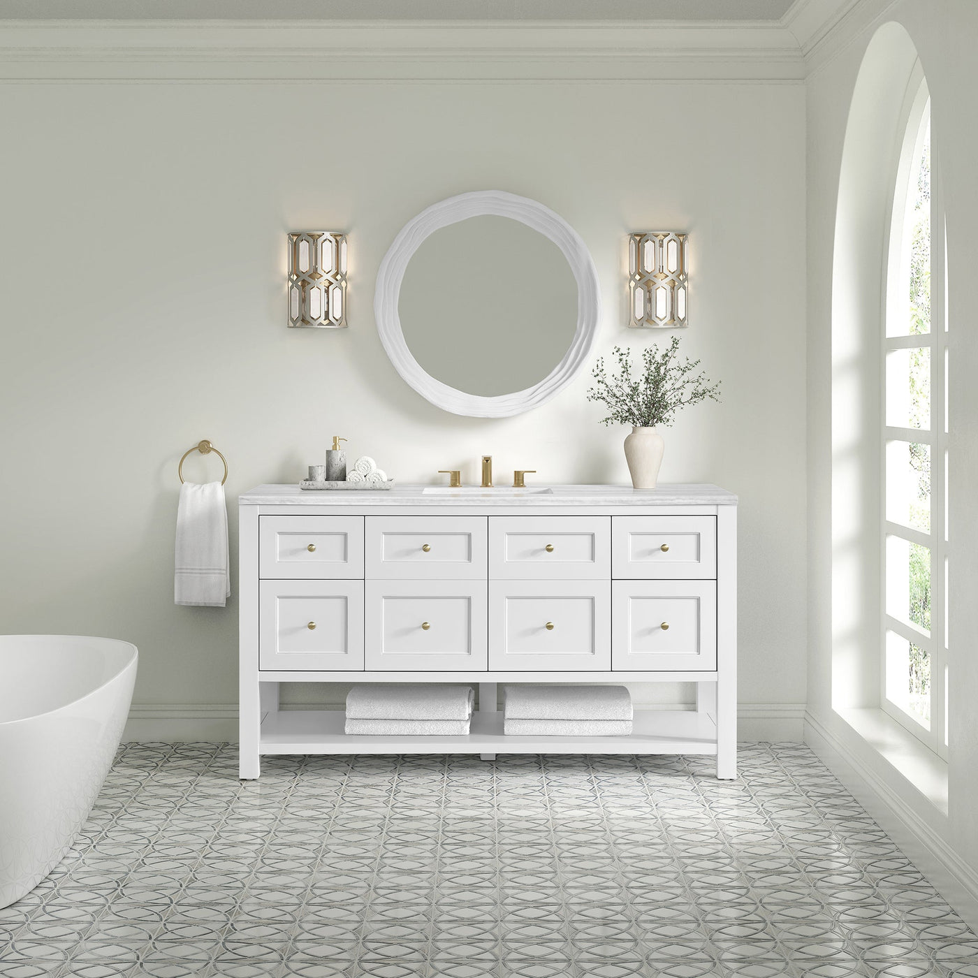 James Martin Breckenridge 60" Single Bathroom Vanity, Bright White, cabinet without a countertop