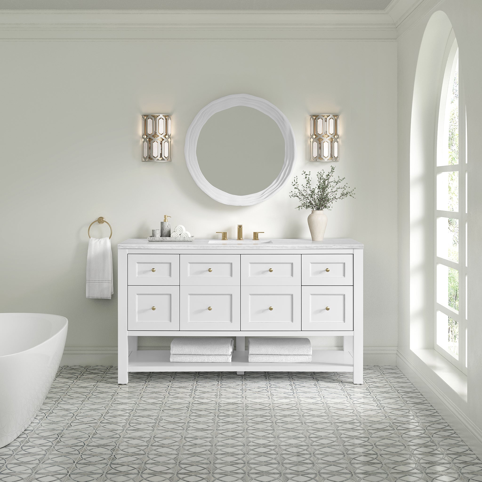 James Martin Breckenridge 60" Single Bathroom Vanity, Bright White, cabinet without a countertop