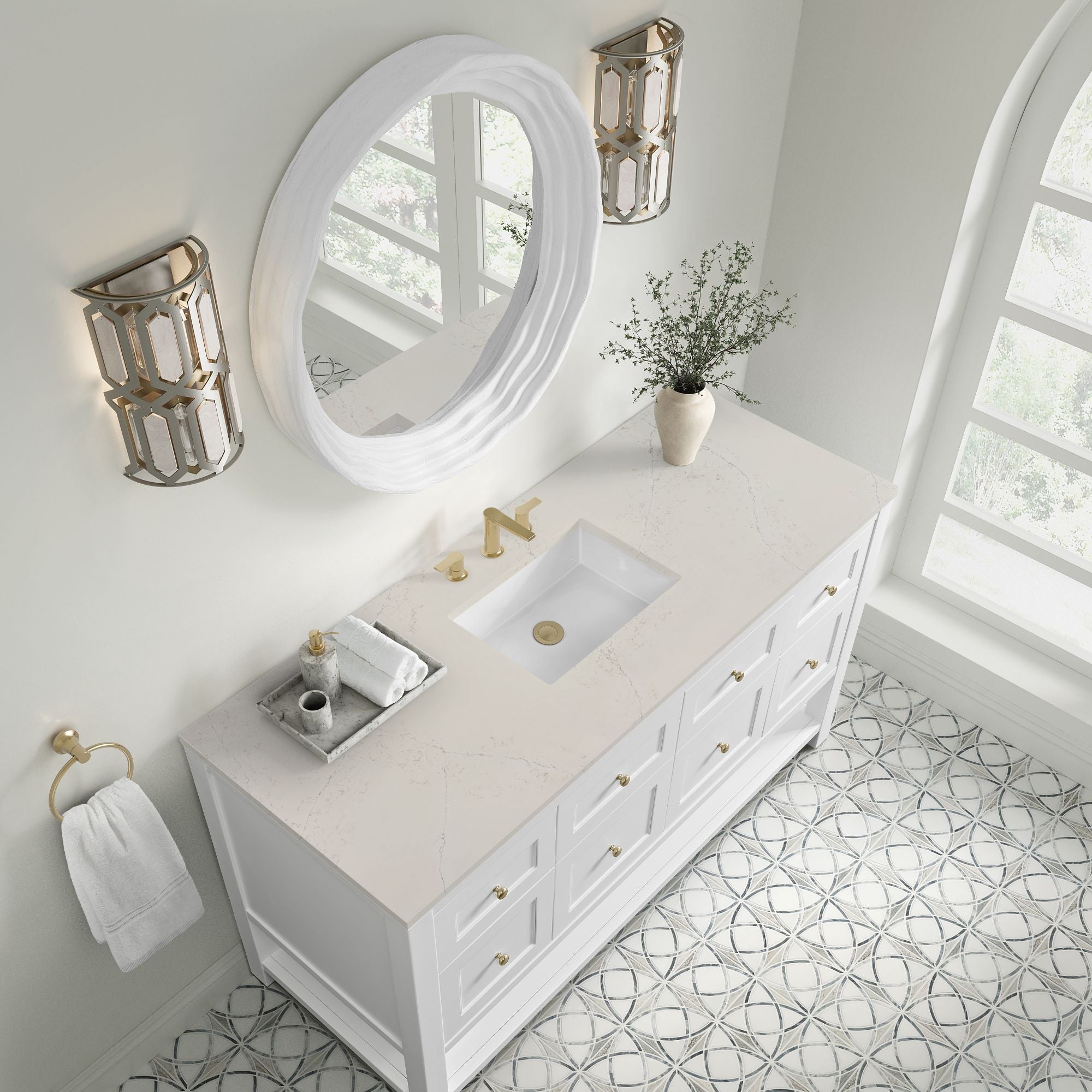 James Martin Breckenridge 60" Single Bathroom Vanity, Bright White with Siberian countertop