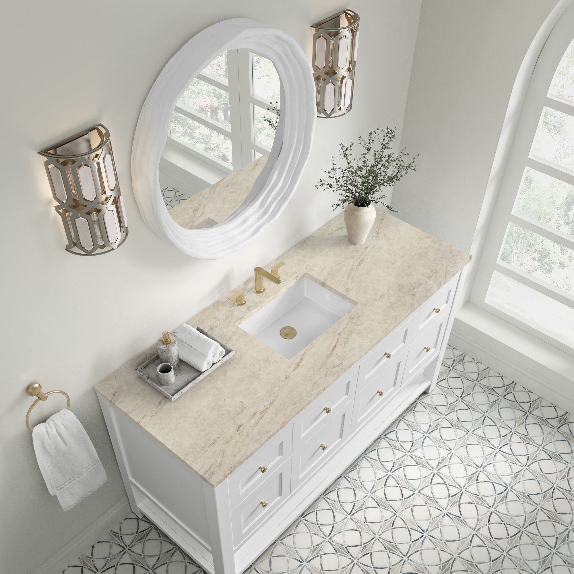James Martin Breckenridge 60" Single Bathroom Vanity, Bright White with Tajnar countertop