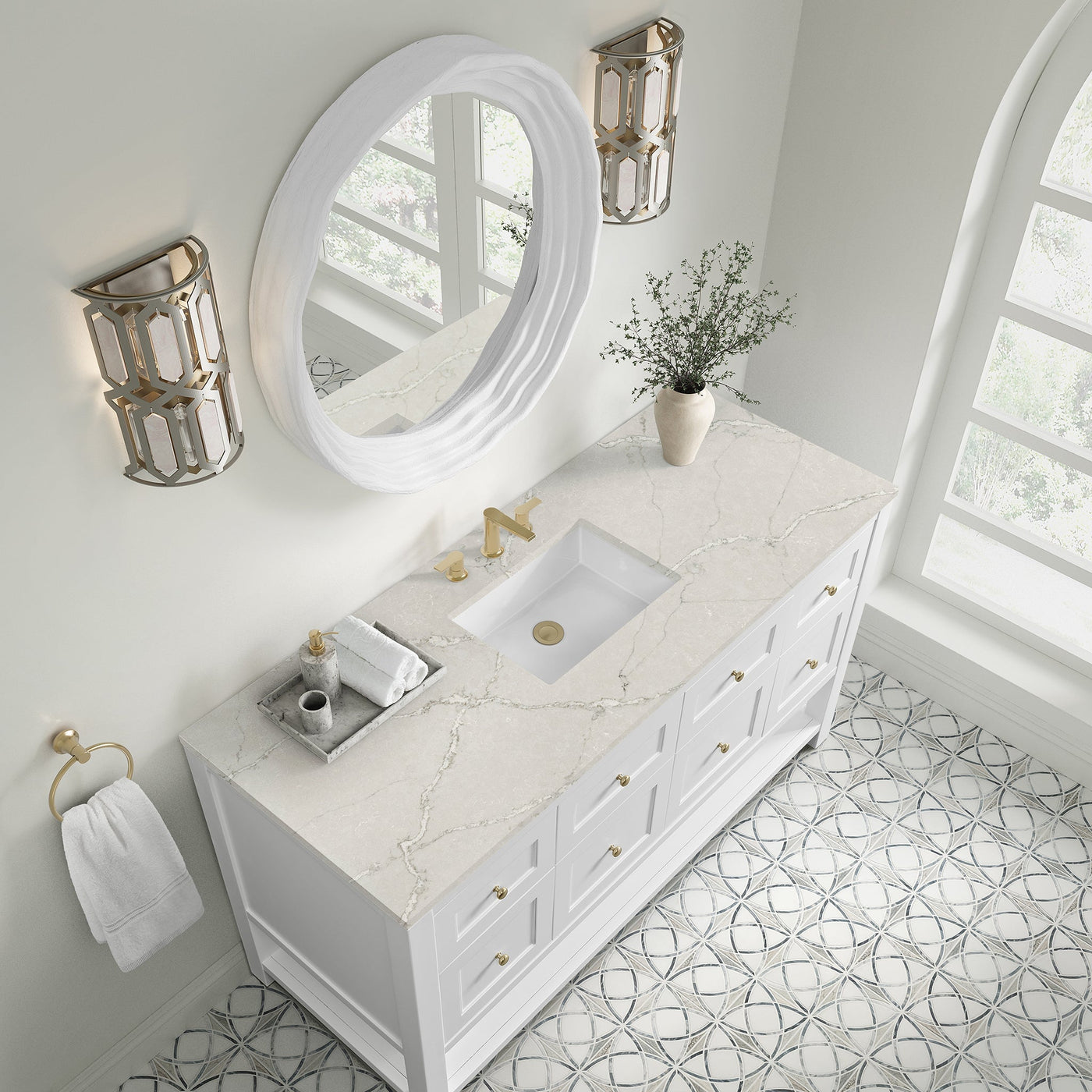 James Martin Breckenridge 60" Single Bathroom Vanity, Bright White with Victorian Silver (Quartz) countertop