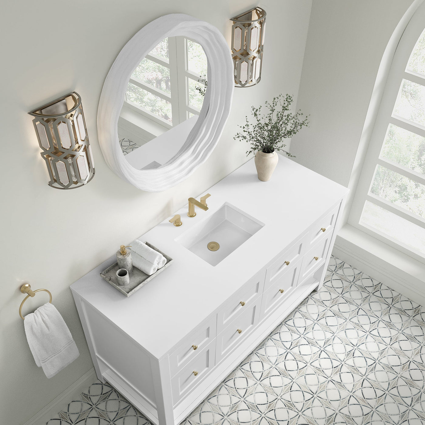 James Martin Breckenridge 60" Single Bathroom Vanity, Bright White with White Zeus countertop