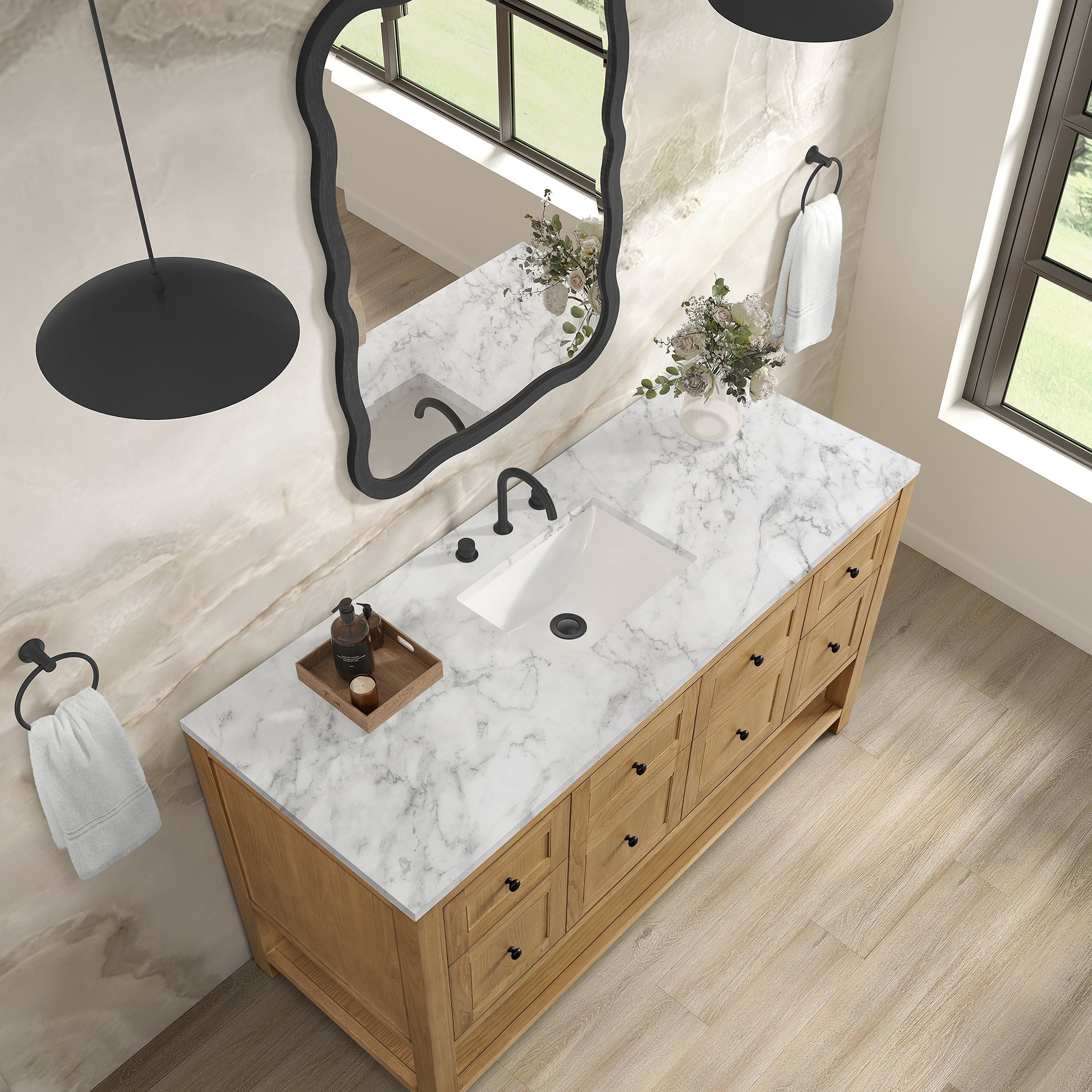 James Martin Breckenridge 60" Single Bathroom Vanity, Light Natural Oak with Carrara White countertop