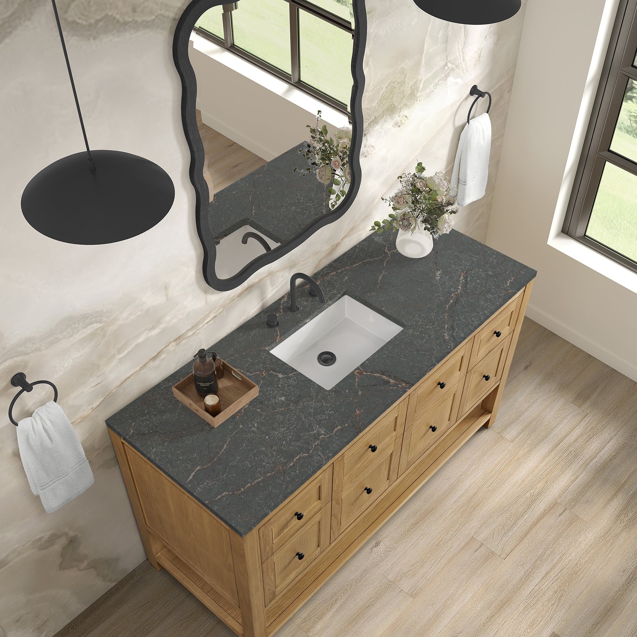 James Martin Breckenridge 60" Single Bathroom Vanity, Light Natural Oak with Parisien Bleu countertop