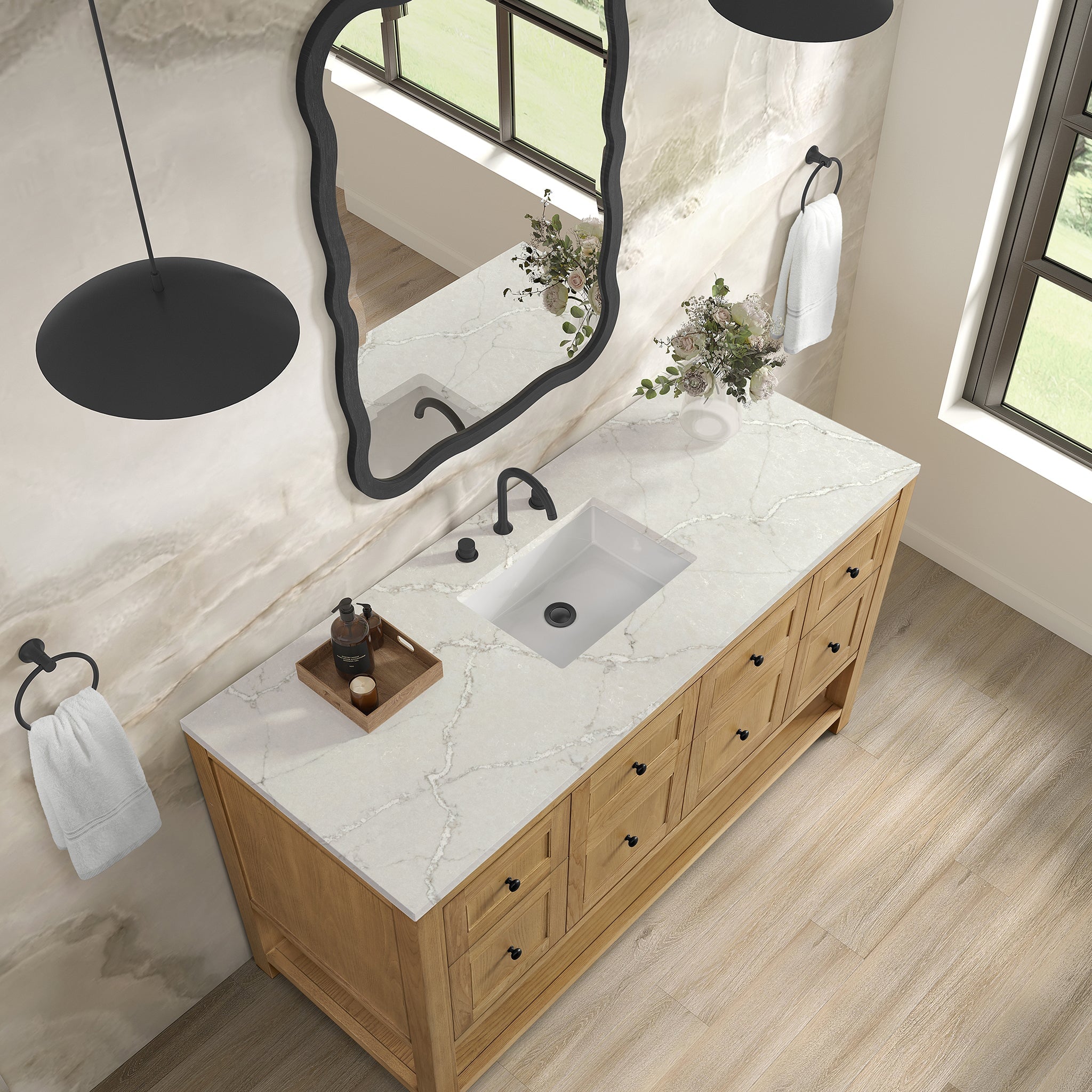 James Martin Breckenridge 60" Single Bathroom Vanity, Light Natural Oak with Victorian Silver (Quartz) countertop