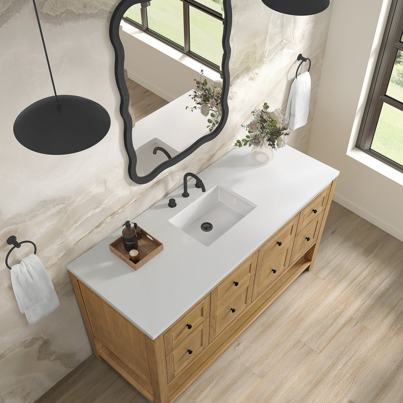 James Martin Breckenridge 60" Single Bathroom Vanity, Light Natural Oak with White Zeus countertop
