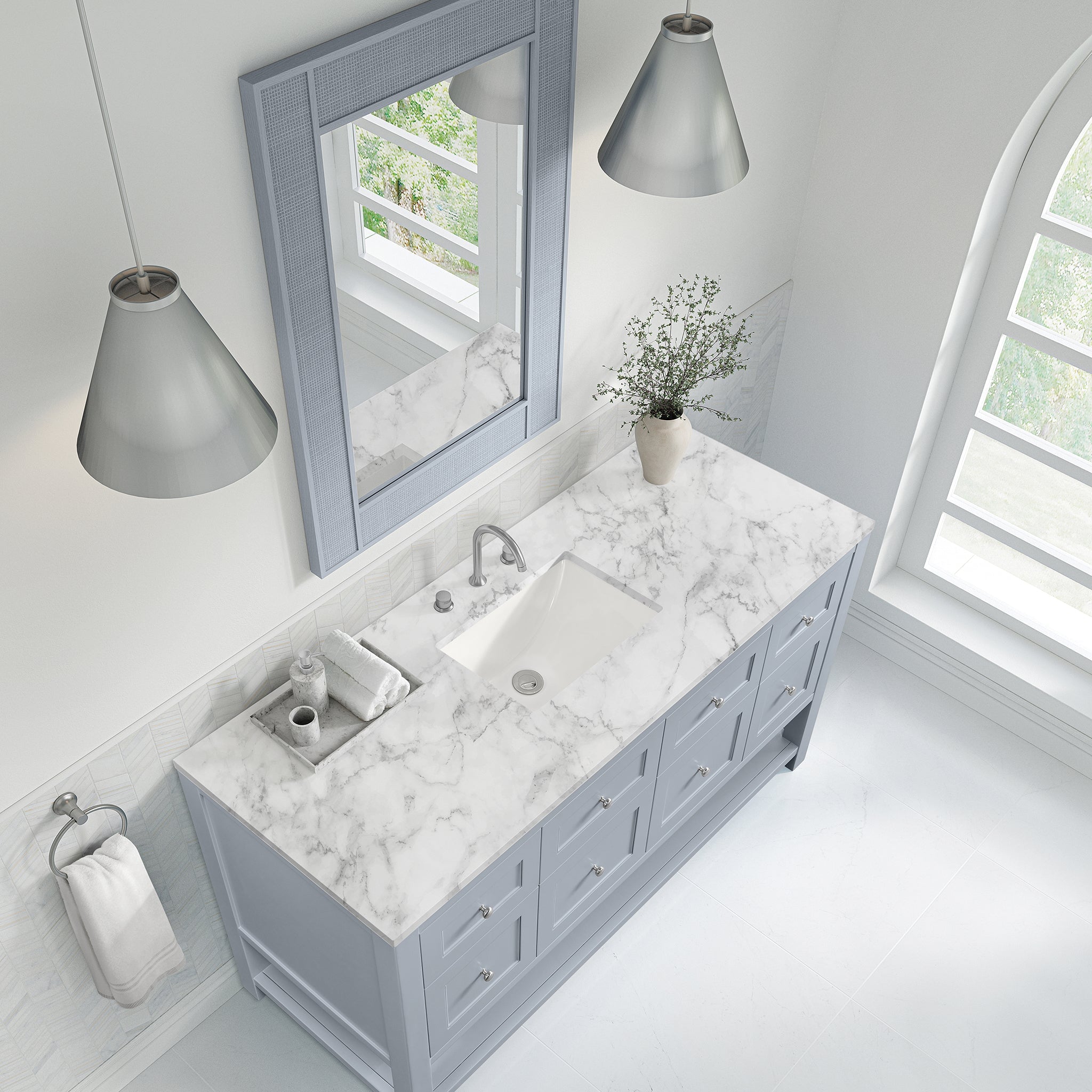 James Martin Breckenridge 60" Single Bathroom Vanity, Serenity Blue with Carrara White countertop