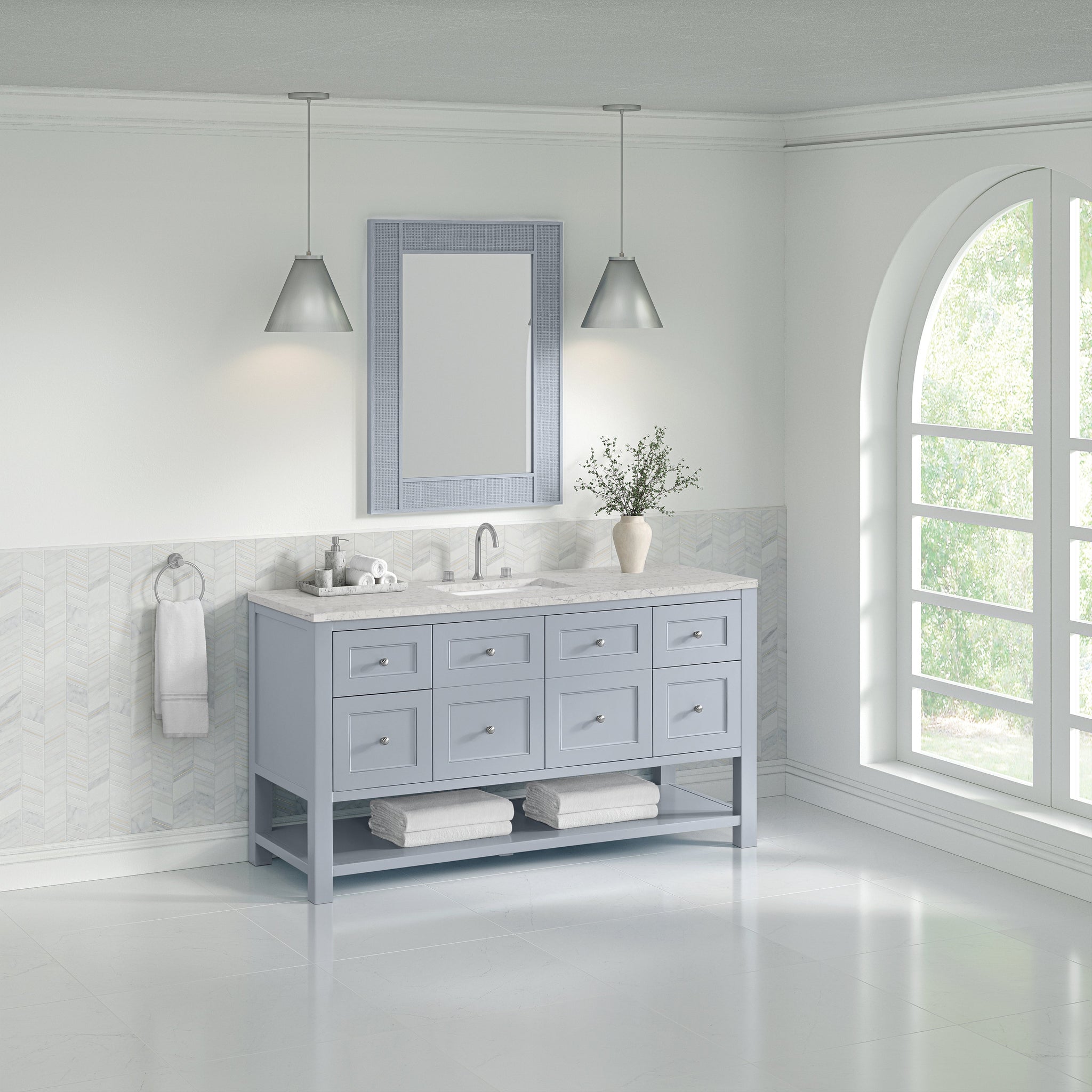 James Martin Breckenridge 60" Single Bathroom Vanity, Serenity Blue with Eternal Jasmine Pearl (Quartz) countertop