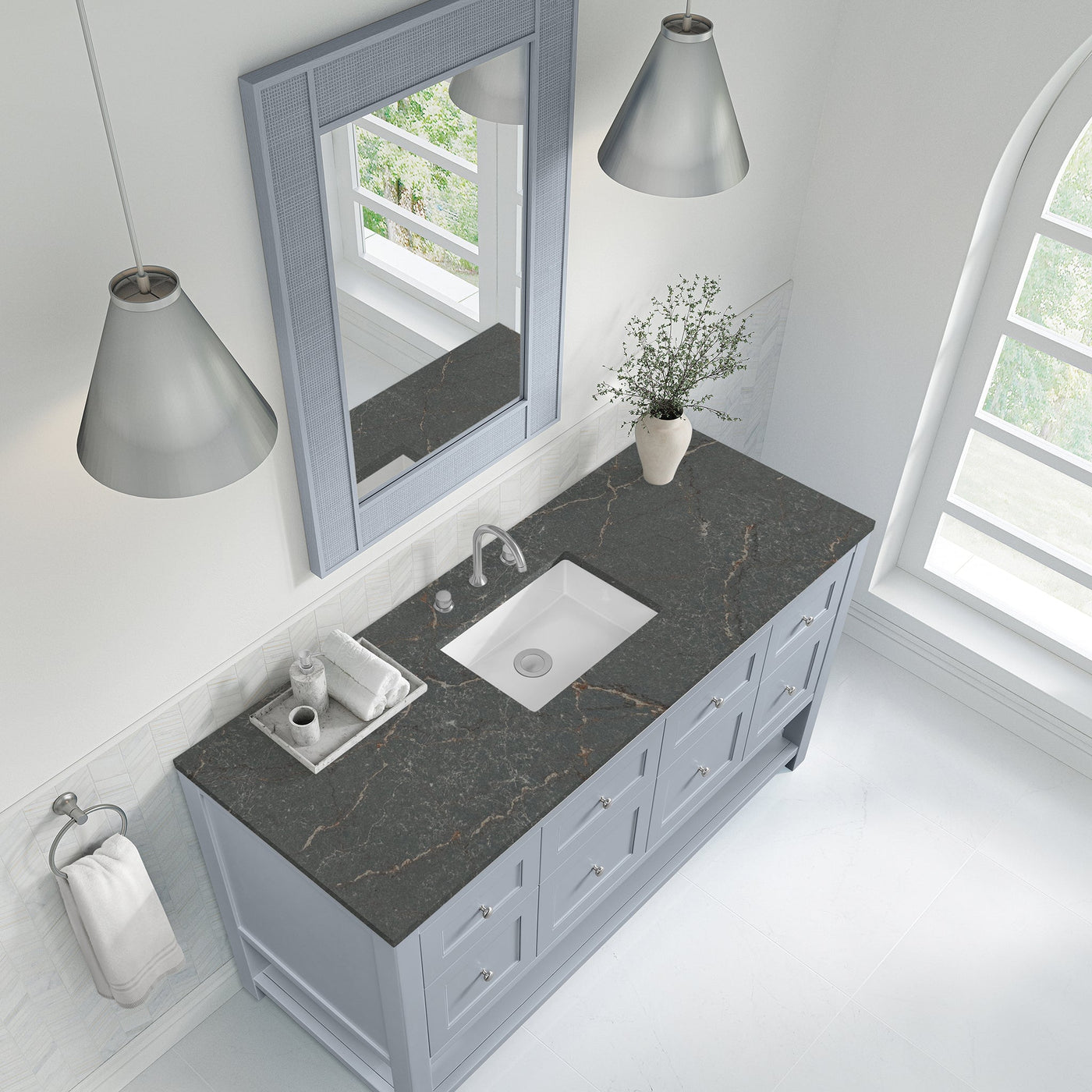 James Martin Breckenridge 60" Single Bathroom Vanity, Serenity Blue with Parisien Bleu countertop