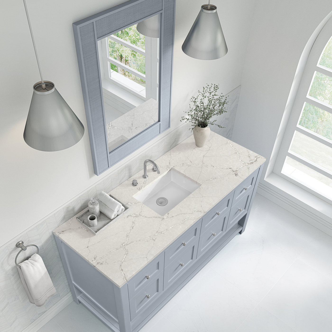 James Martin Breckenridge 60" Single Bathroom Vanity, Serenity Blue with Victorian Silver (Quartz) countertop