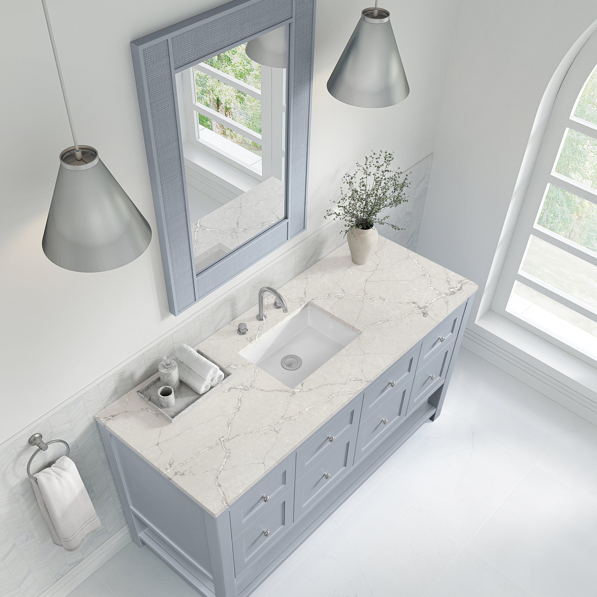 James Martin Breckenridge 60" Single Bathroom Vanity, Serenity Blue with Victorian Silver (Quartz) countertop