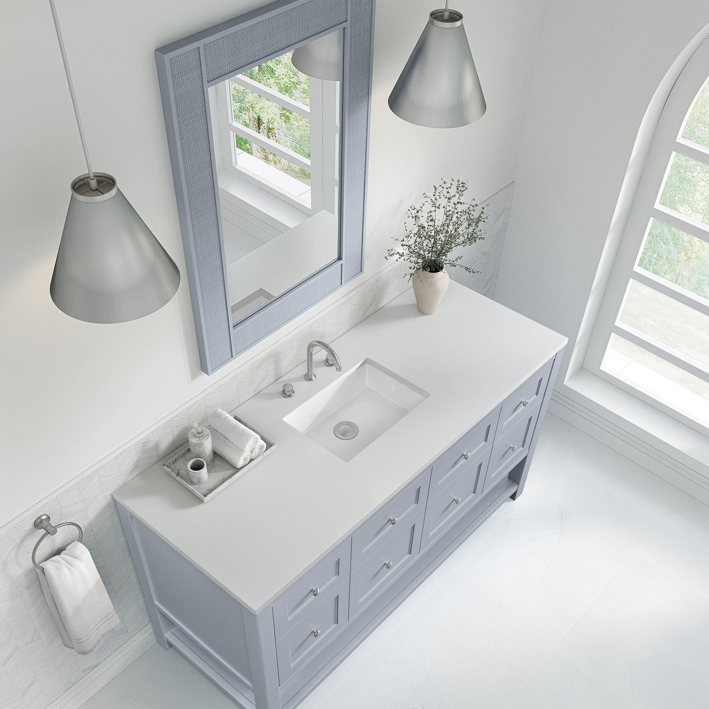 James Martin Breckenridge 60" Single Bathroom Vanity, Serenity Blue with White Zeus countertop