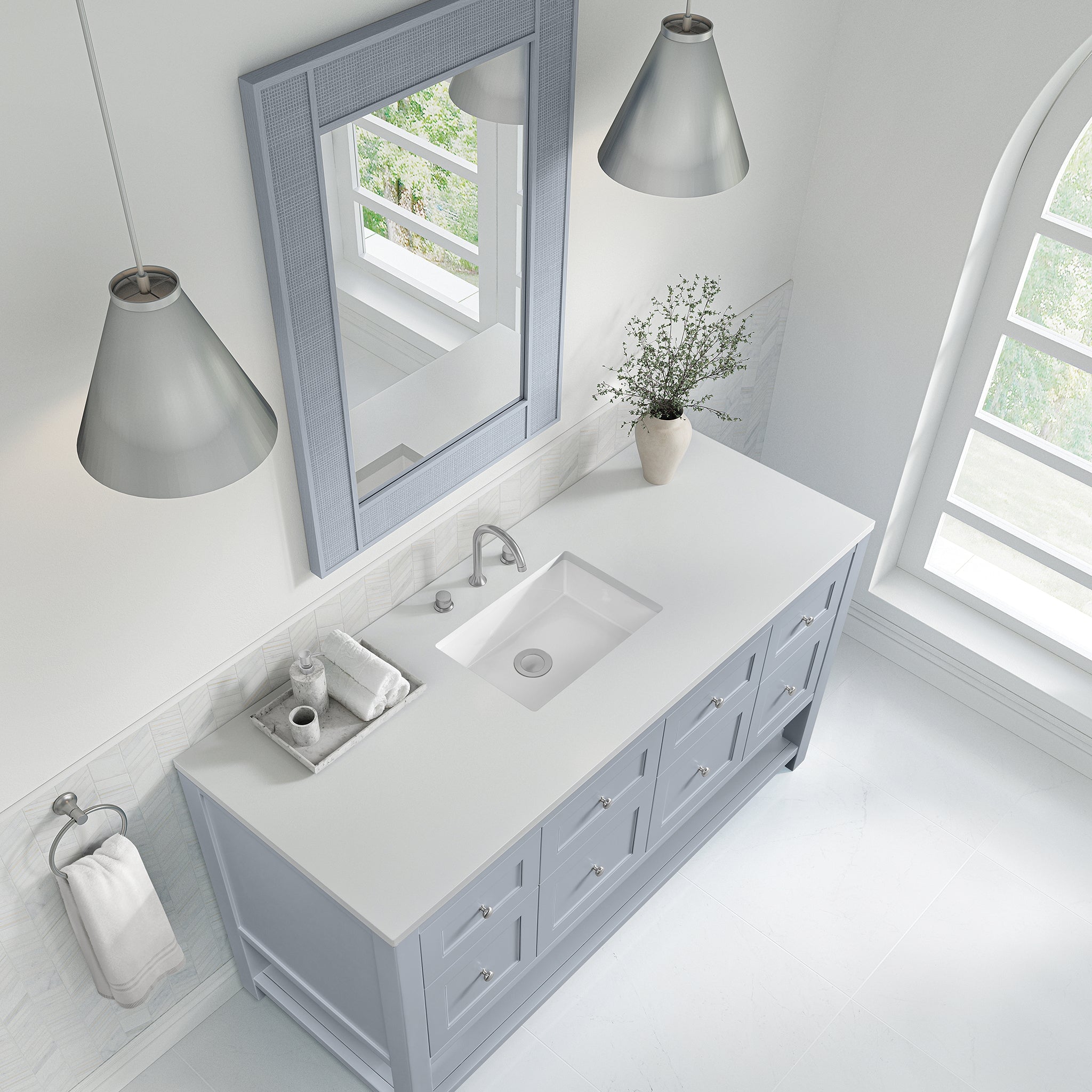 James Martin Breckenridge 60" Single Bathroom Vanity, Serenity Blue with White Zeus countertop