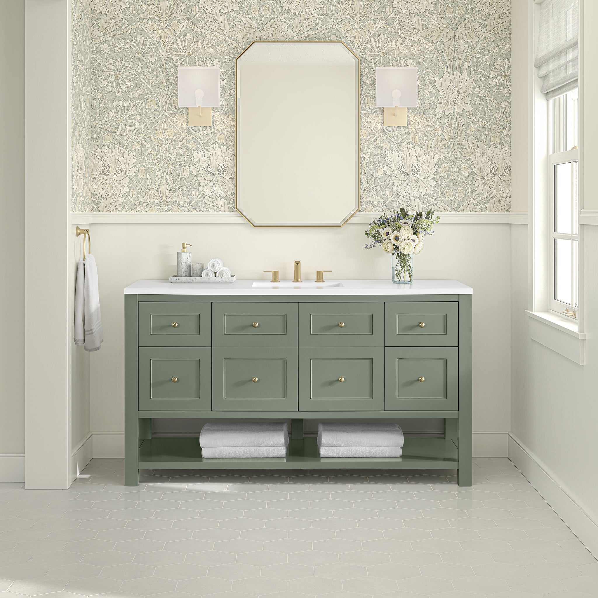 James Martin Breckenridge 60" Single Bathroom Vanity, Smokey Celadon, cabinet without a countertop