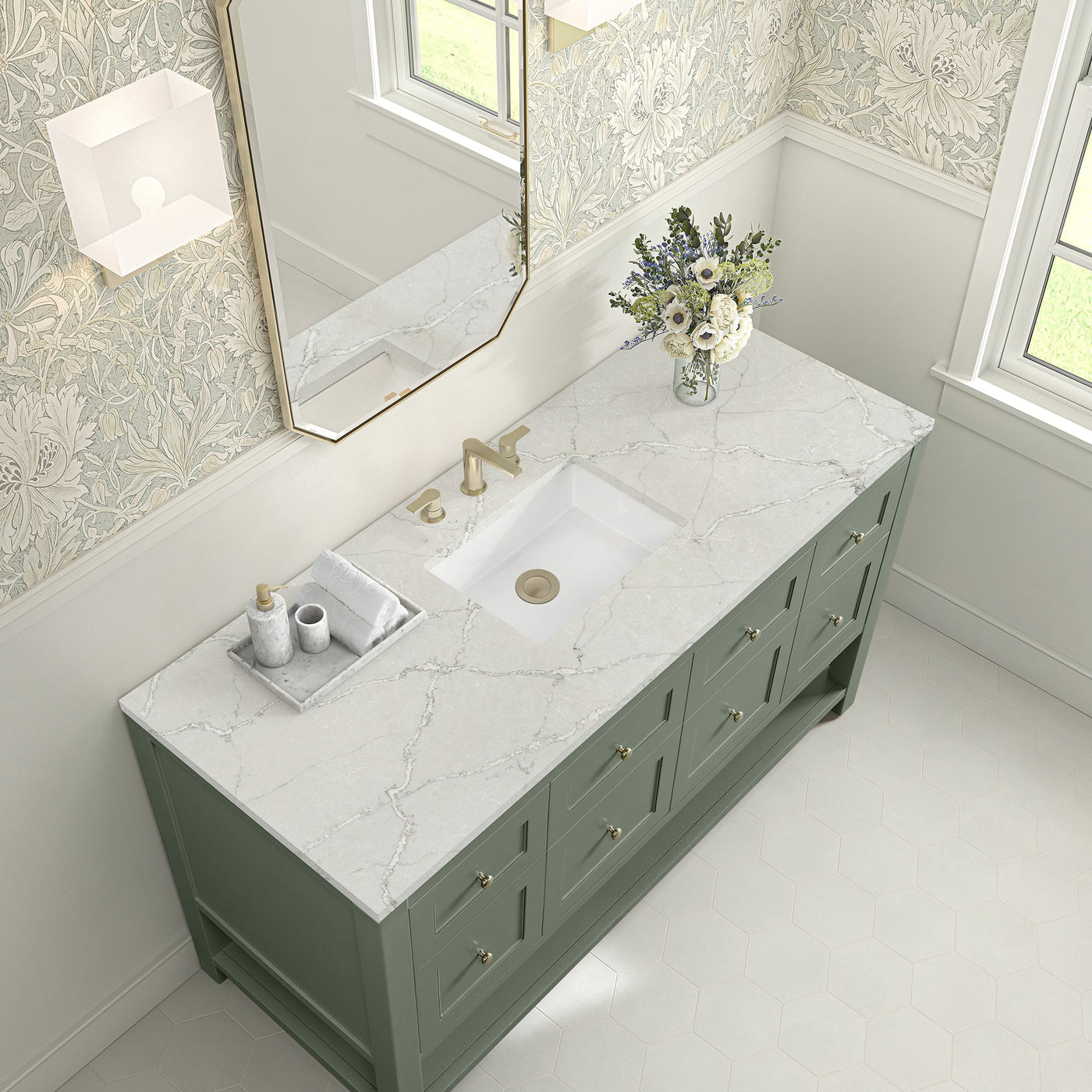 James Martin Breckenridge 60" Single Bathroom Vanity, Smokey Celadon with Victorian Silver (Quartz) countertop