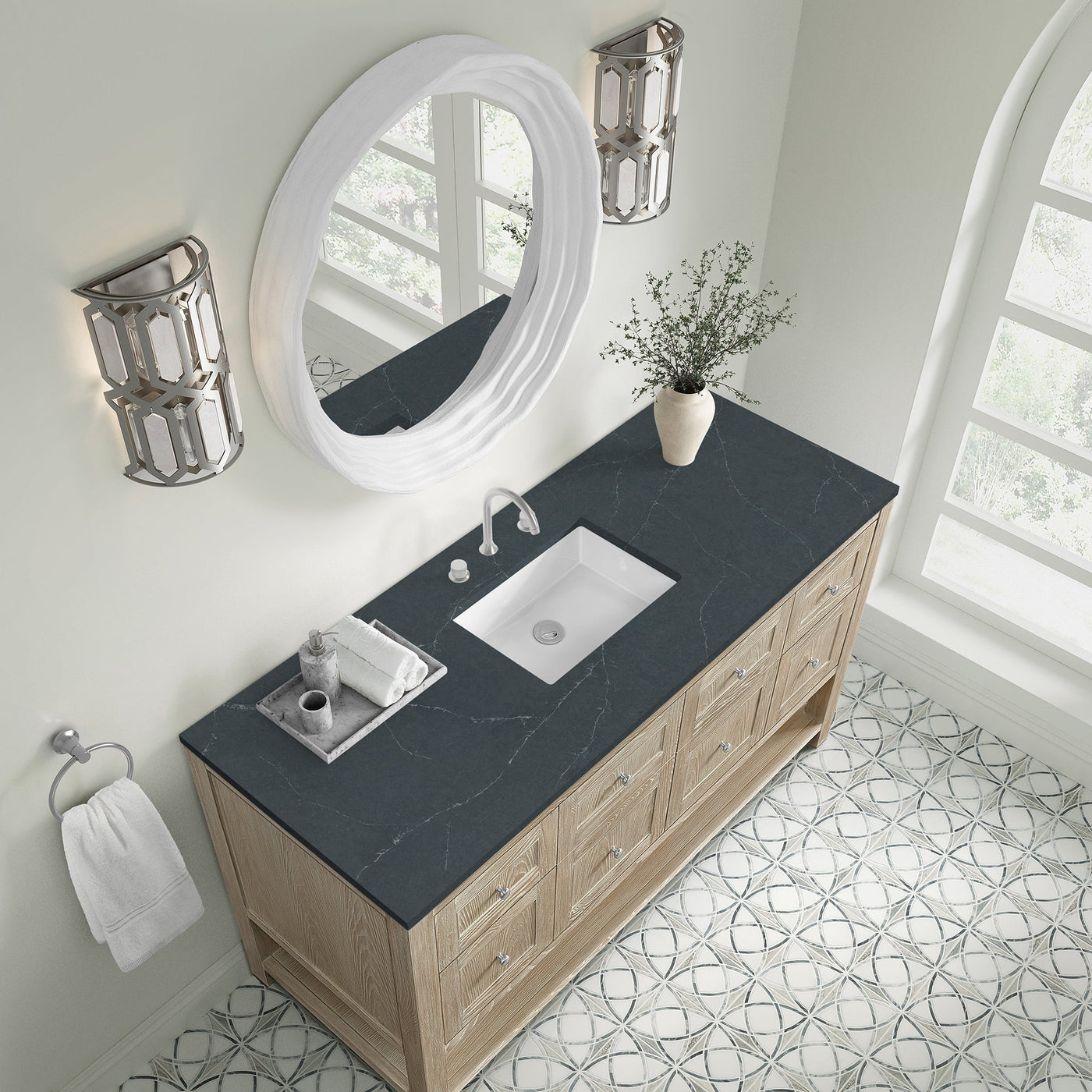 James Martin Breckenridge 60" Single Bathroom Vanity, Whitewashed Oak with Charcoal Soapstone countertop