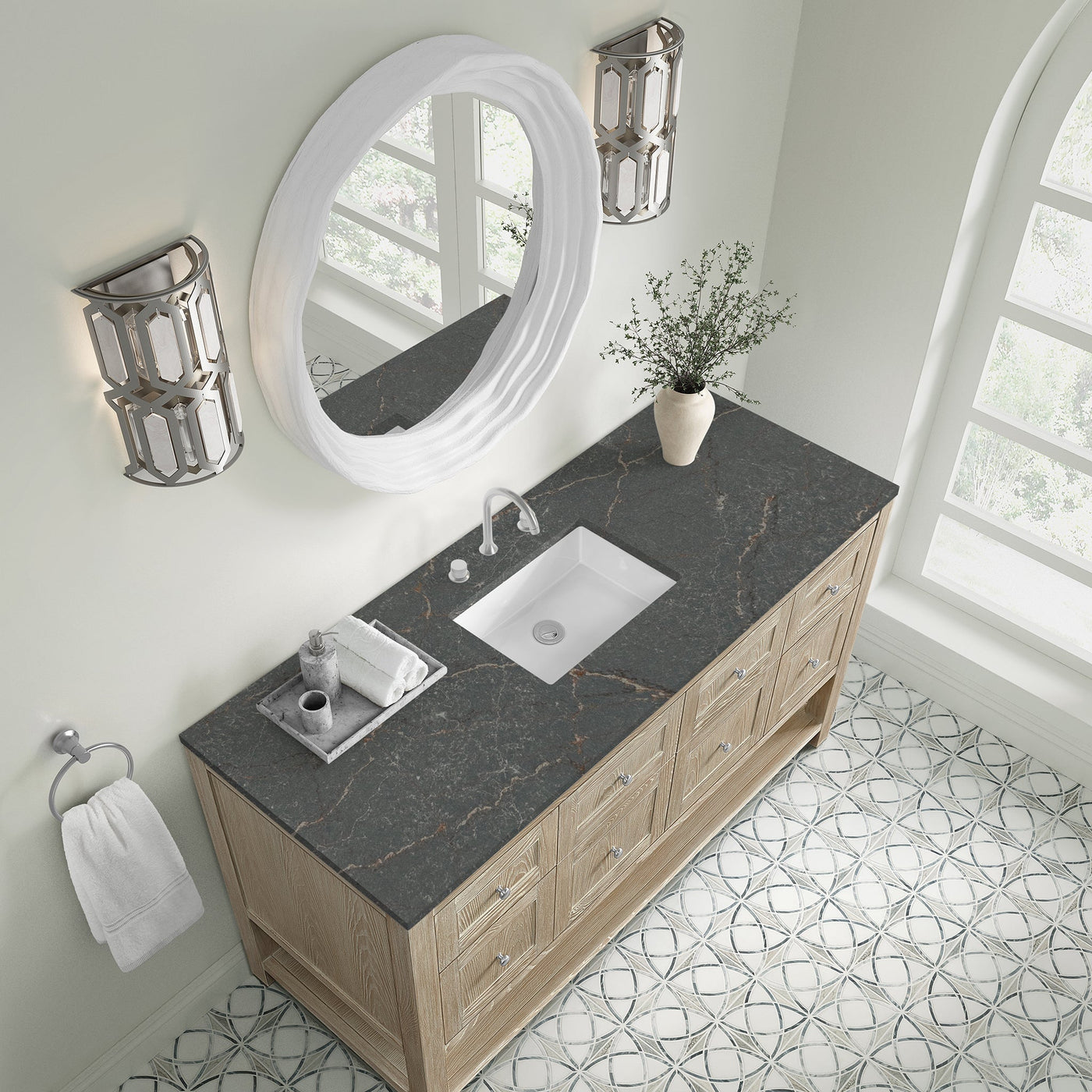 James Martin Breckenridge 60" Single Bathroom Vanity, Whitewashed Oak with Parisien Bleu countertop
