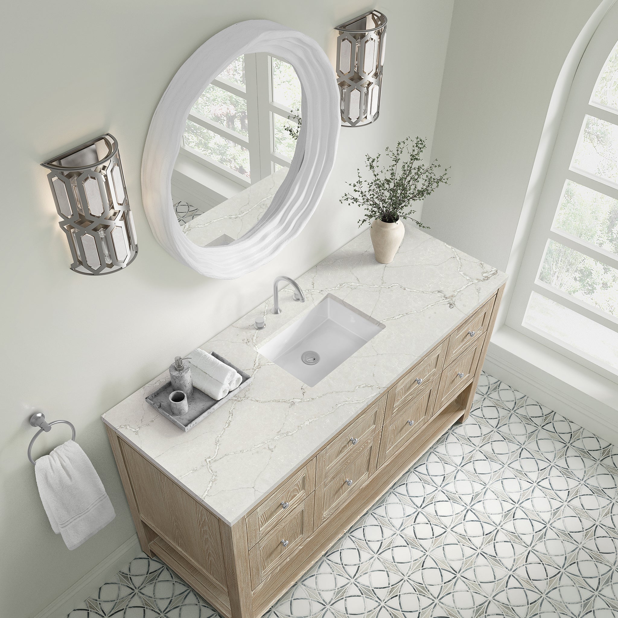 James Martin Breckenridge 60" Single Bathroom Vanity, Whitewashed Oak with Victorian Silver (Quartz) countertop