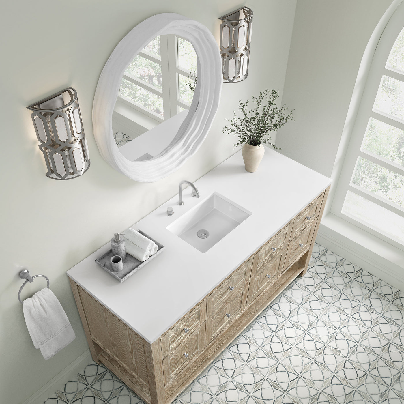 James Martin Breckenridge 60" Single Bathroom Vanity, Whitewashed Oak with White Zeus countertop