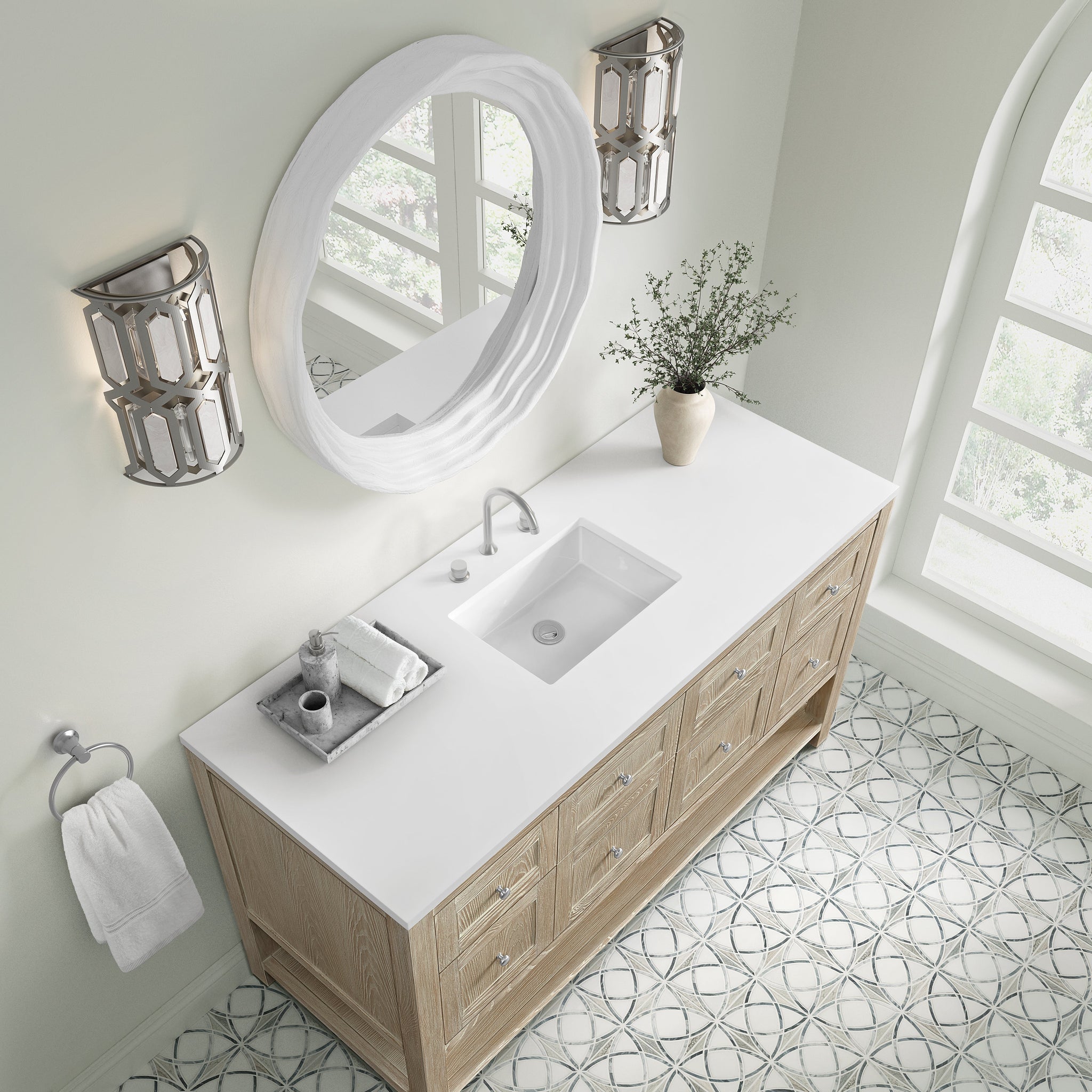James Martin Breckenridge 60" Single Bathroom Vanity, Whitewashed Oak with White Zeus countertop