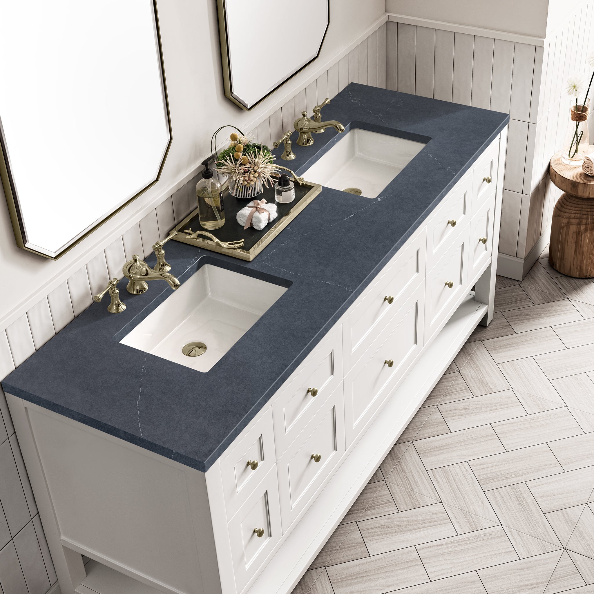 James Martin Breckenridge 72" Double Bathroom Vanity, Bright White with Charcoal Soapstone countertop